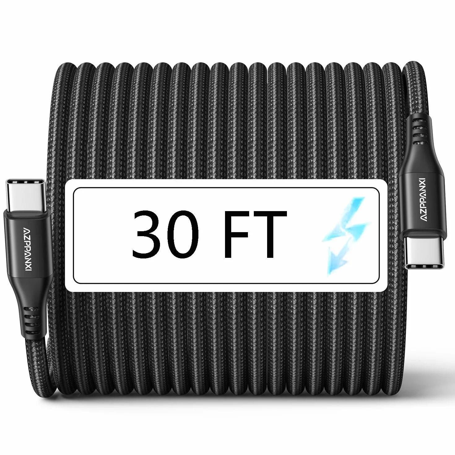 Cable USB C a USB C de 30 pies de 60 W, cable de carga extralargo tipo C a tipo C, nailon trenzado C a C de carga rápida para teléfono/tableta USB C y otros dispositivos USB-C