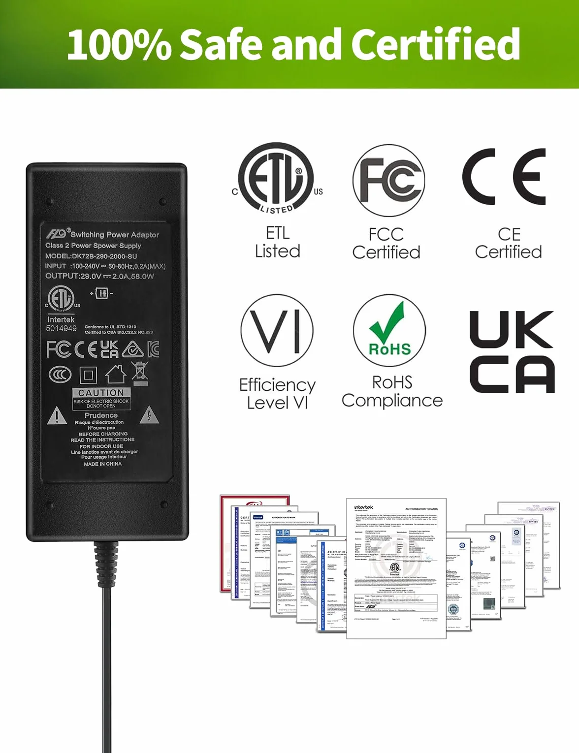 Lonnky Fuente de alimentación 29 V 2 A AC/DC para elevadores reclinadores y sofás eléctricos, repuesto para OKIN, Limoss, Pride, Golden, La-Z-Boy, Med-Lift, Tranquil Ease, cable de motor de 0,5 m