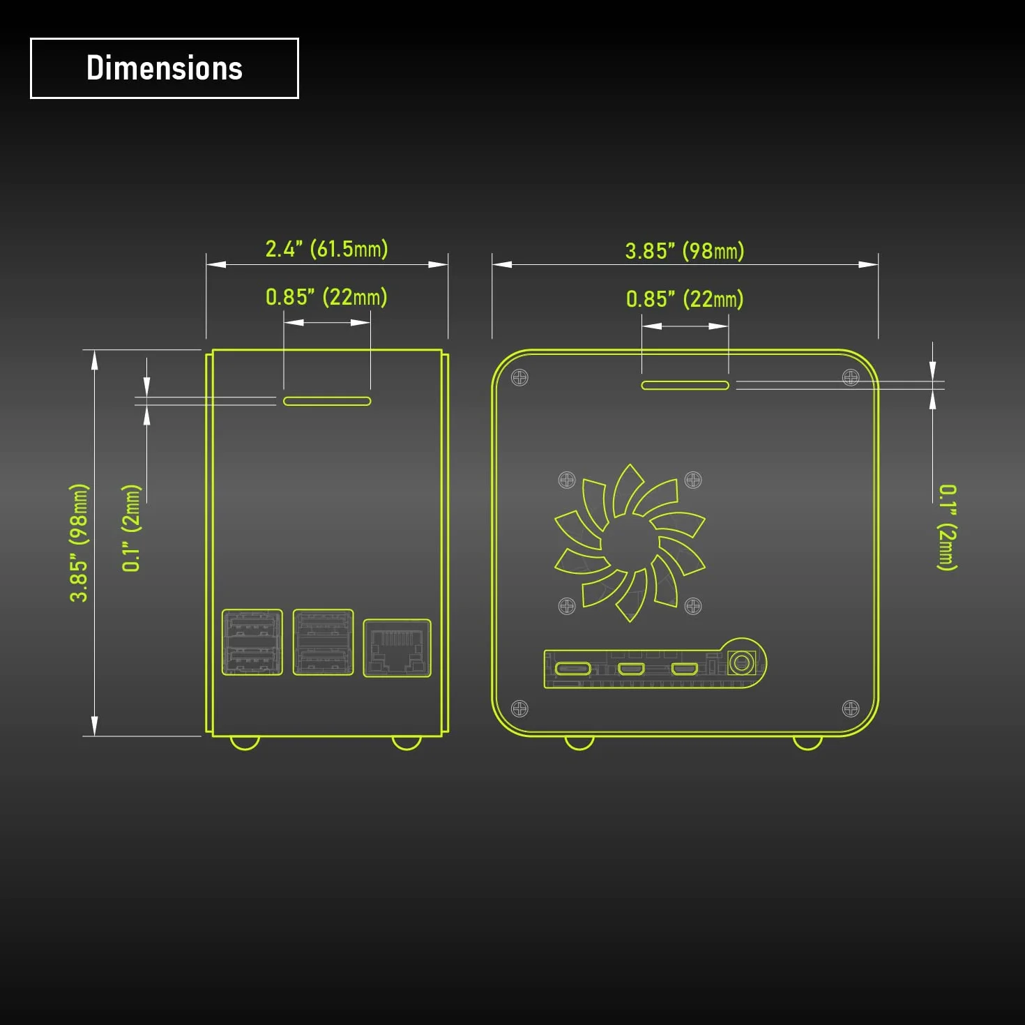 Funda ElectroCookie Raspberry Pi 4, minitorre de aluminio con ventilador de refrigeración y luz ambiental que cambia de color (negro mate y gris oscuro)