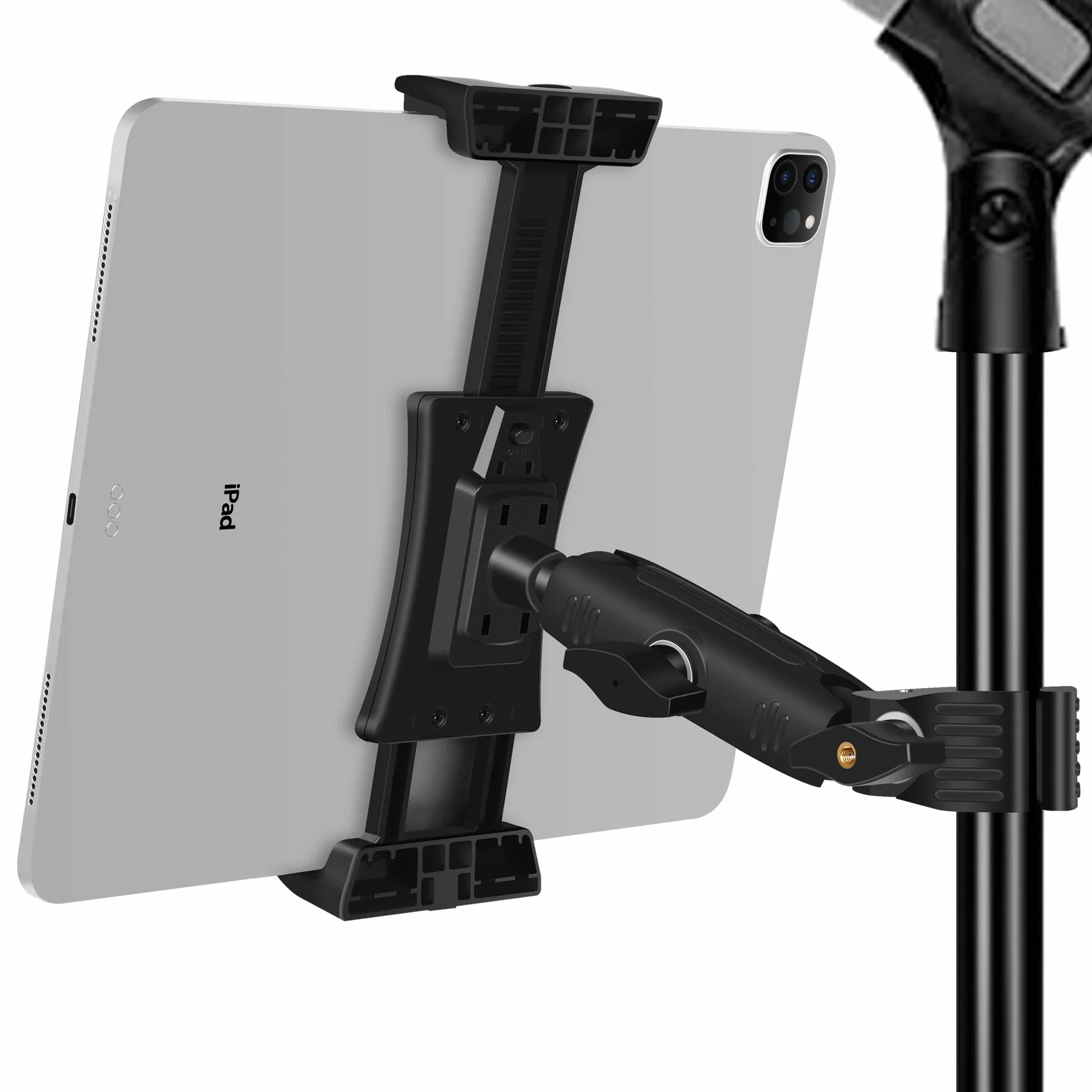 Soporte para iPad micrófono teléfono Tablet de música Ajustable Giratorio con Abrazadera súper Mango iPad Pro 12.9 Air Mini, Android, iPhone y tabletas de 4 a 13.5 Pulgadas