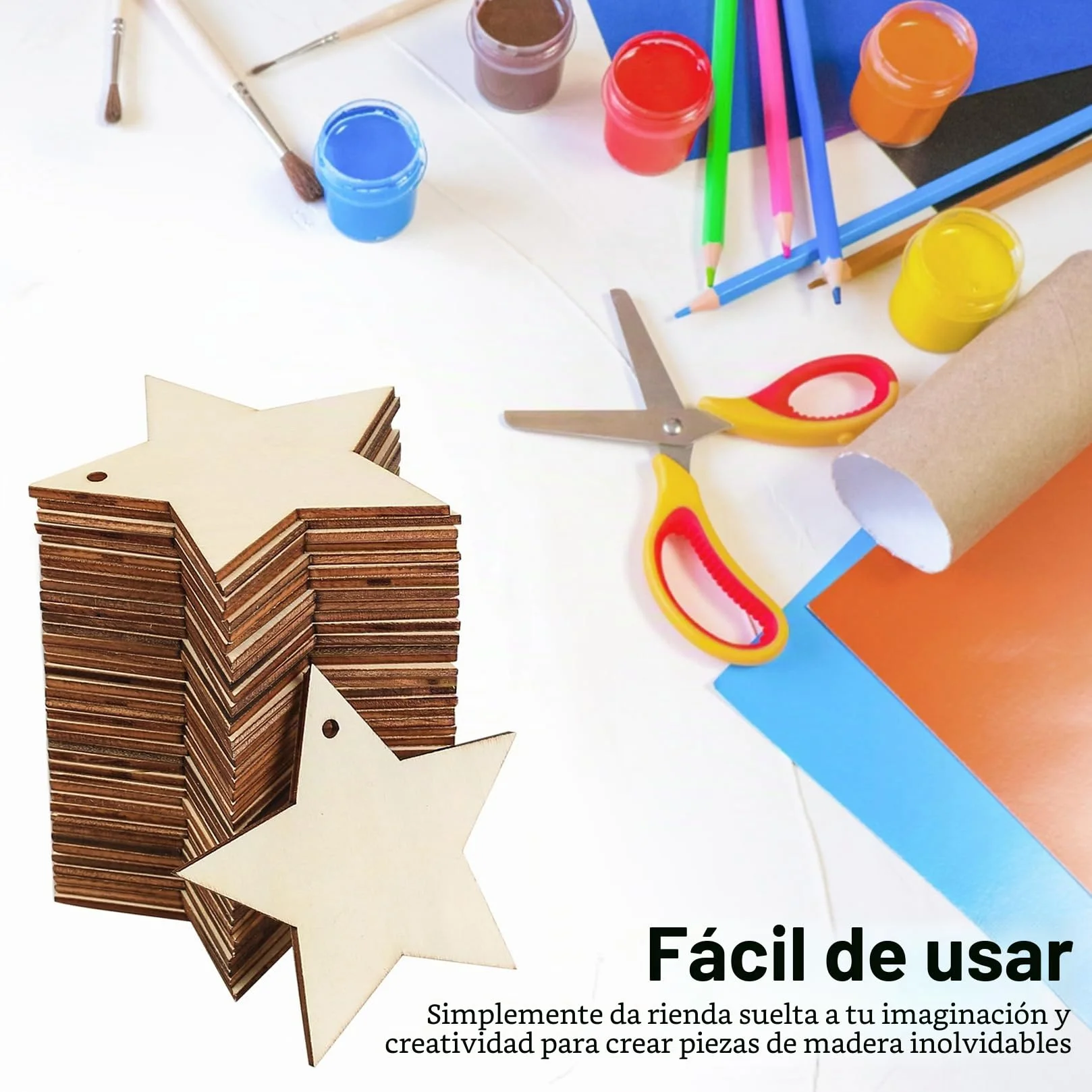Estrellas de Madera Manualidades 40 Pcs Sin Acabado para Bricolaje Tallado Grabado Láser Pintura con Cuerda de Yute