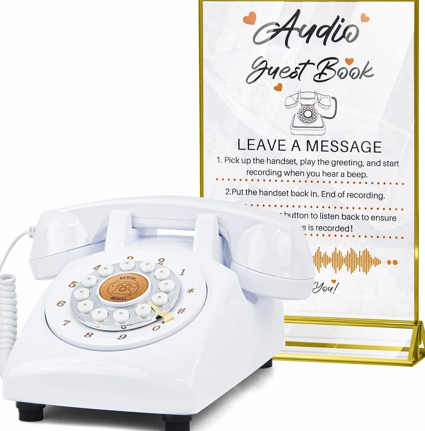 Libro de visitas de audio para teléfono de boda blanco