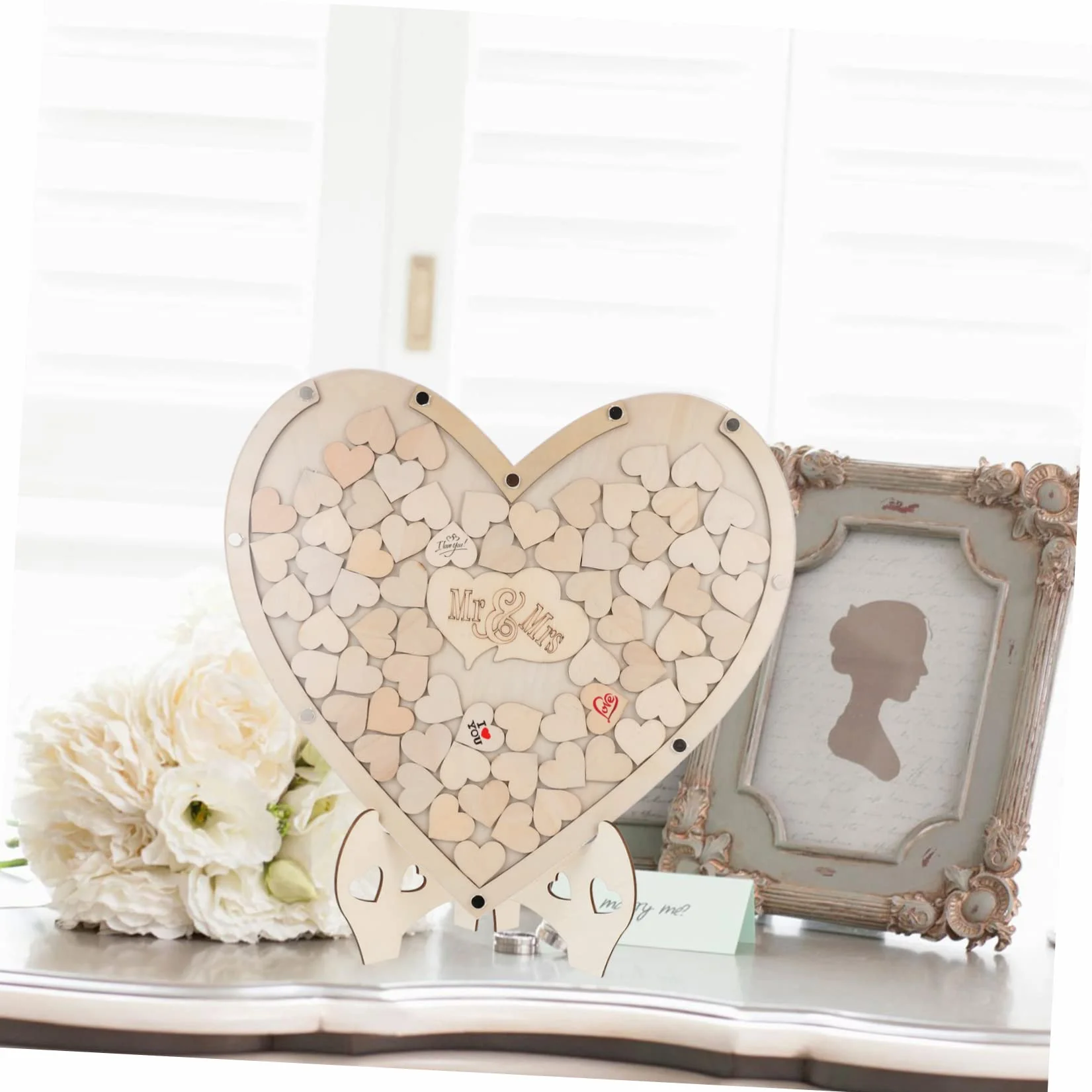 COLLBATH Letrero de Libro de Visitas de Boda Decoración en Forma de Corazón Personalizado para Baby Shower