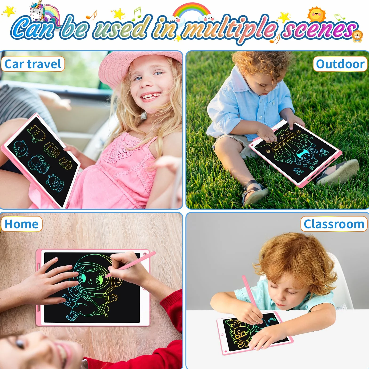 Tableta Escritura LCD Color 8.5 Pulgadas, Tablet Escritura Niños, Pizarra Digital con Botón De Eliminación de Pantalla e Interruptor de Bloqueo para Juegos para 2 3 4 5 6 7 Años, Rosa