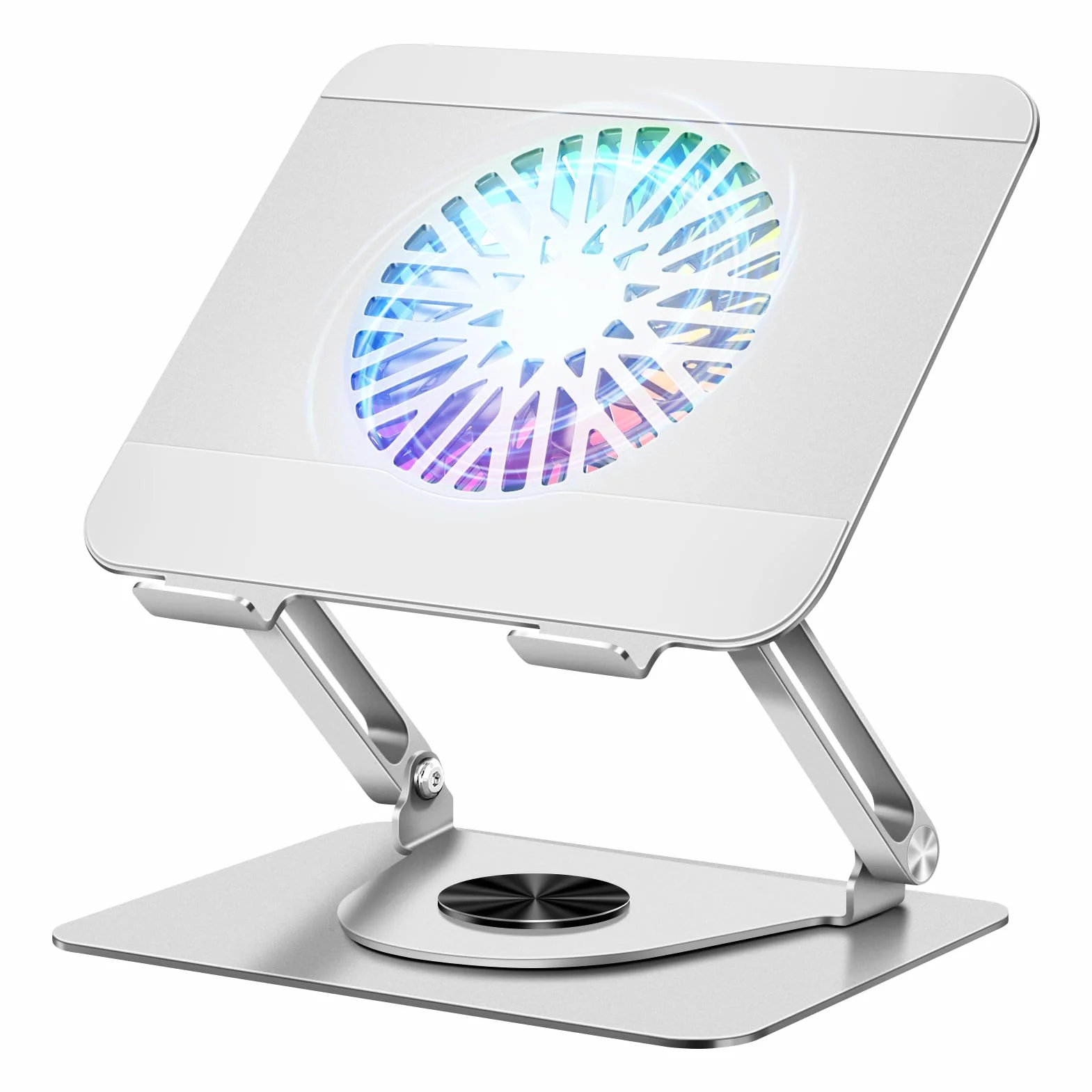 ICARE Soporte Portatil con Base Refrigeradora Portatil Magnético RGB, Giratorio 360°,Carga 10KG, Silencioso 18dB, Elevador para Portatil/Tablet de hasta 16",Plata