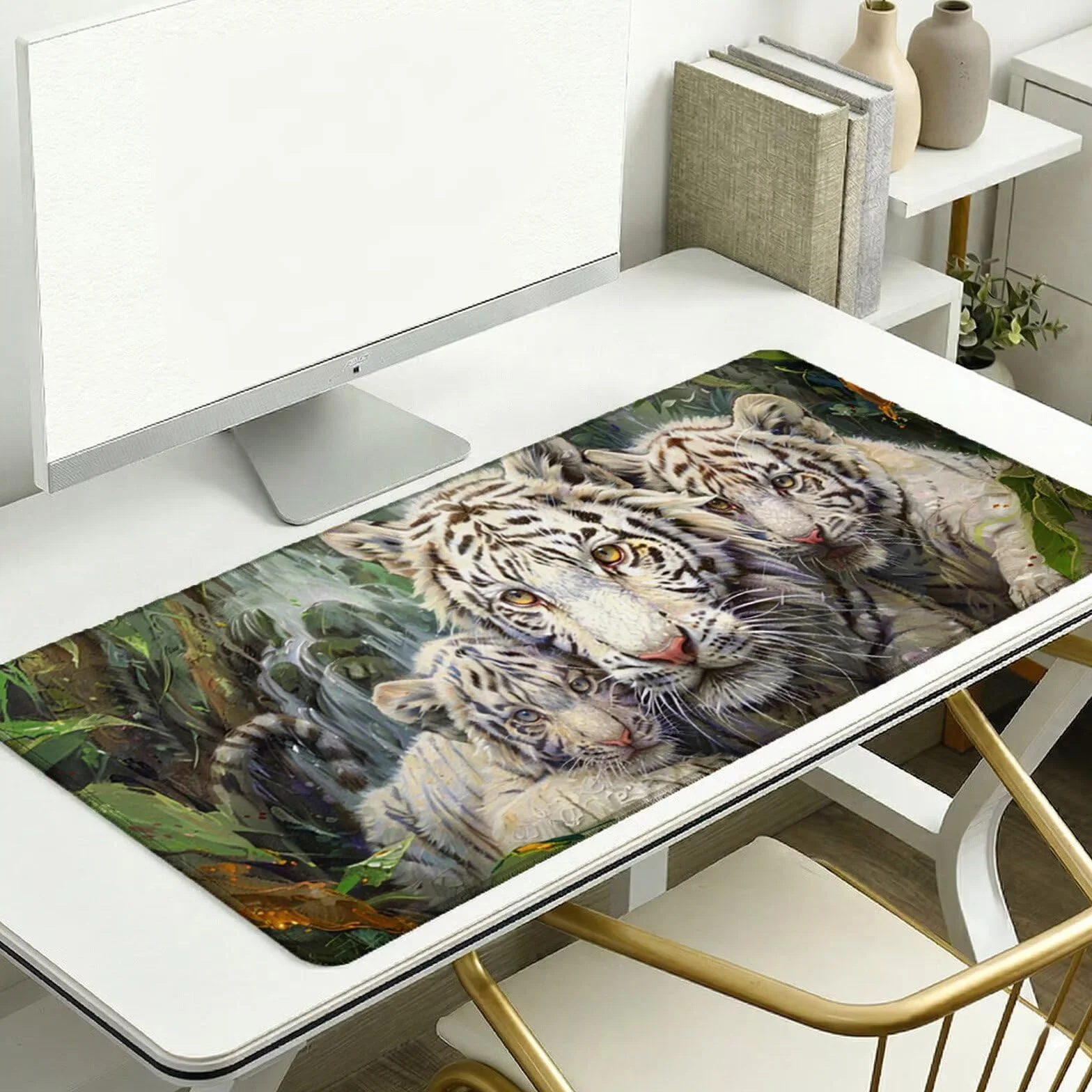 Alfombrilla Ratón XXL 1200 x 600 x 3 mm, Alfombrilla Escritorio, Bosque Grande Protector de Mesa con Base de Goma Antideslizante y Bordes Cosidos, Impermeable, para Oficina, PC, Gaming (Tigre) L-x6798