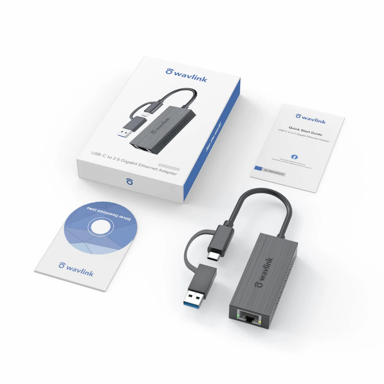 WAVLINK Adaptador USB C a Ethernet, Adaptador 2.5G USB LAN, Compatible con Ordenador portátil, PC con Windows 7/8/10, XP, Vista, Mac OS 10.6 o Superior