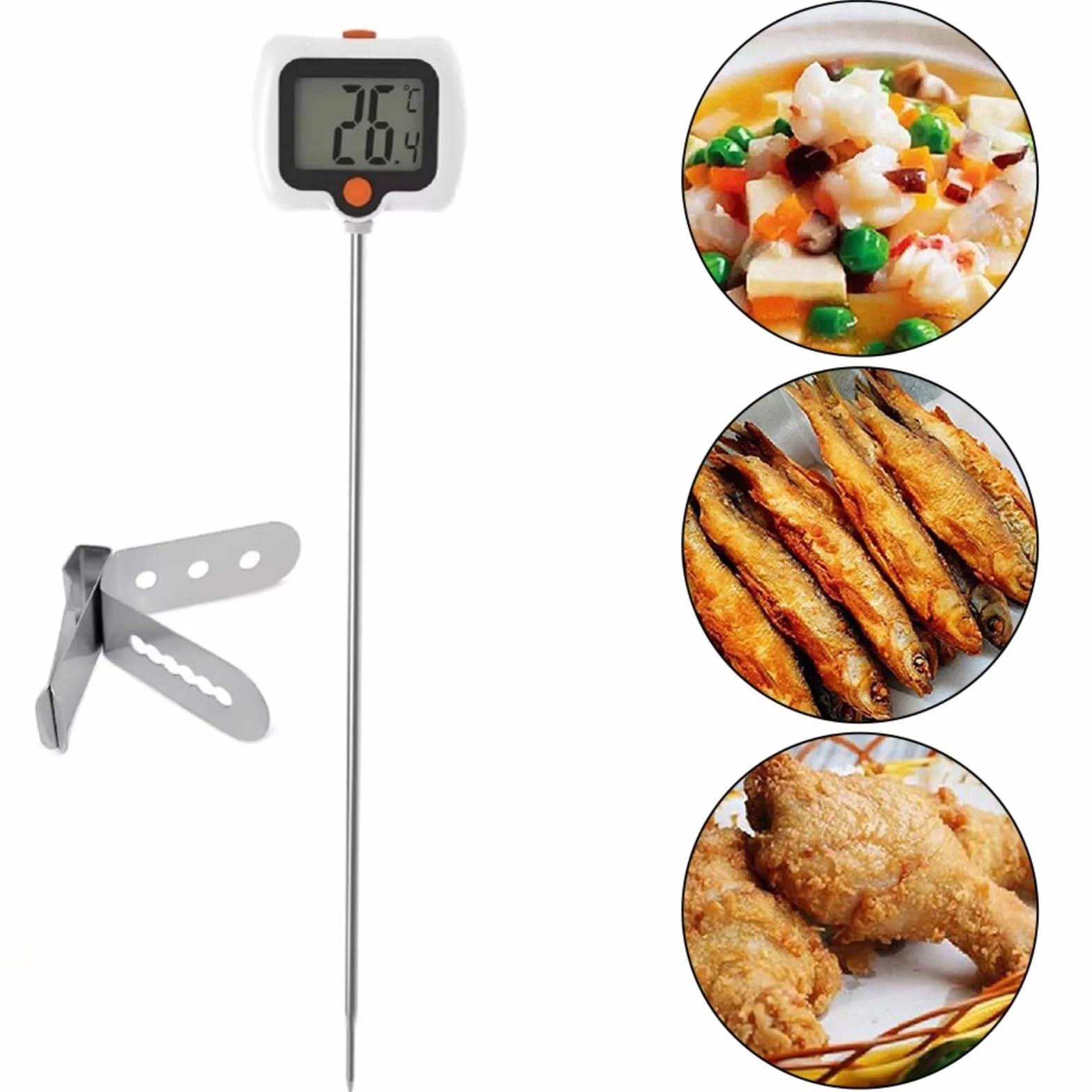 Termómetro digital para dulces de acero inoxidable con clip de olla, 5,2 cm