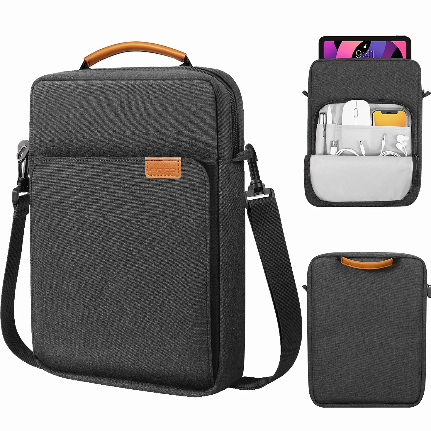 MoKo 9-11 Pulgadas Funda de Transporte con Correa para el Hombro para iPad Air M3, iPad A16 2025, Pro 11 Pulgadas, iPad 10/9/8/7th Gen, Tab S8/S9 11", Negro + Gris