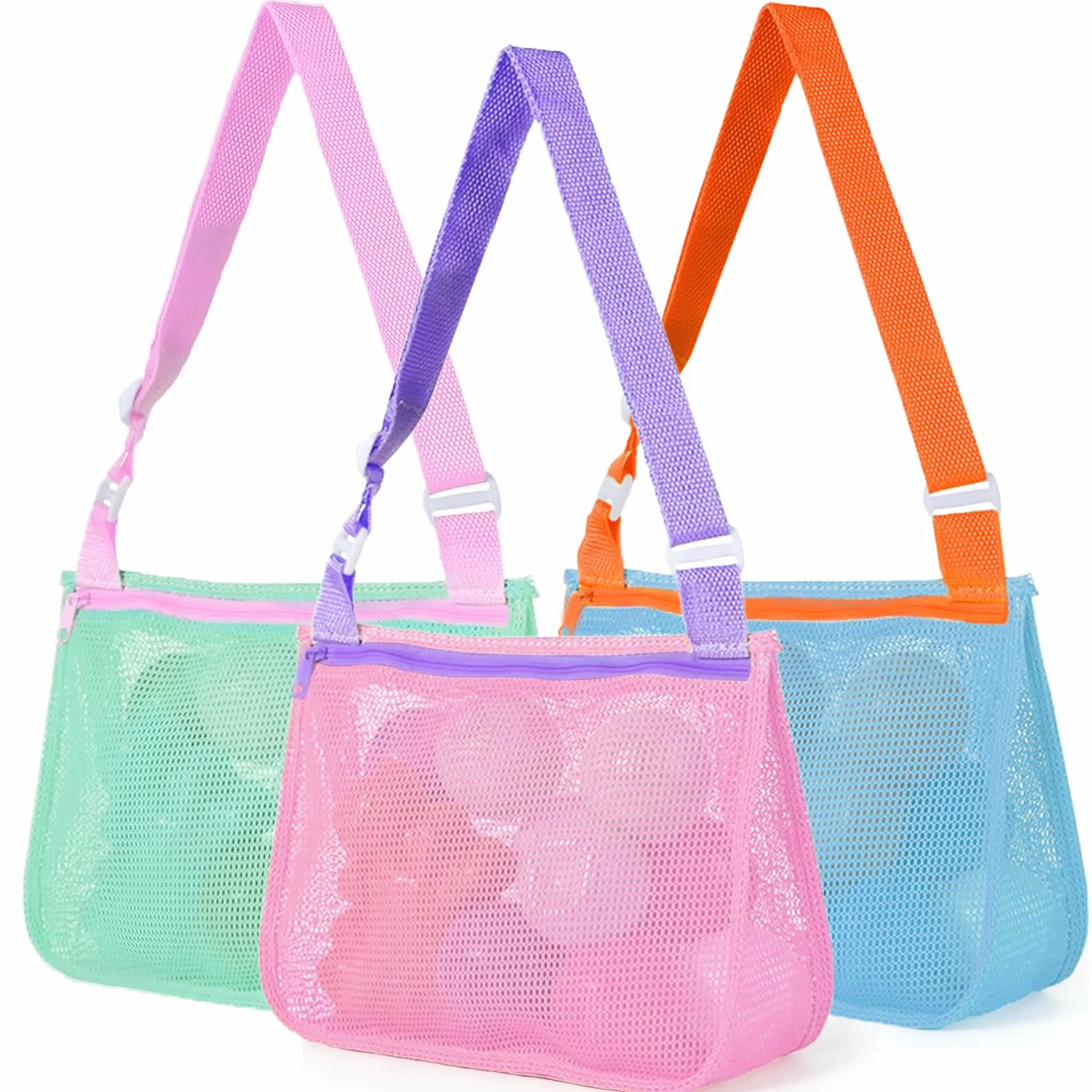 3 Piezas Bolsa de Malla para Juguetes de Playa, Bolsa Juguetes Playa Niños, Bolsas de Recogida de Conchas, Bolsas de Playas Plegable para Piscina, Camping, Viajes (A)