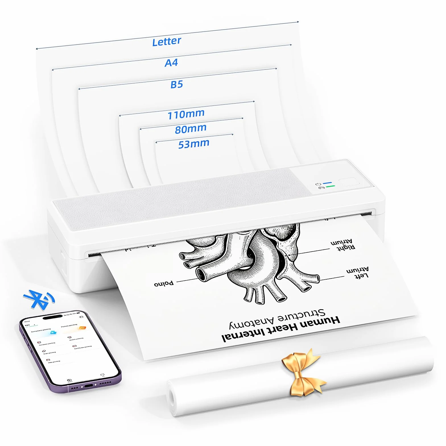 Impresora Térmica Portátil, Inalámbrica Bluetooth USB, Incluye Rollo de Papel Térmico, Compatible con Móviles Tabletas PC, Ideal para Oficina Escuela Casa y Desplazamientos, Blanca