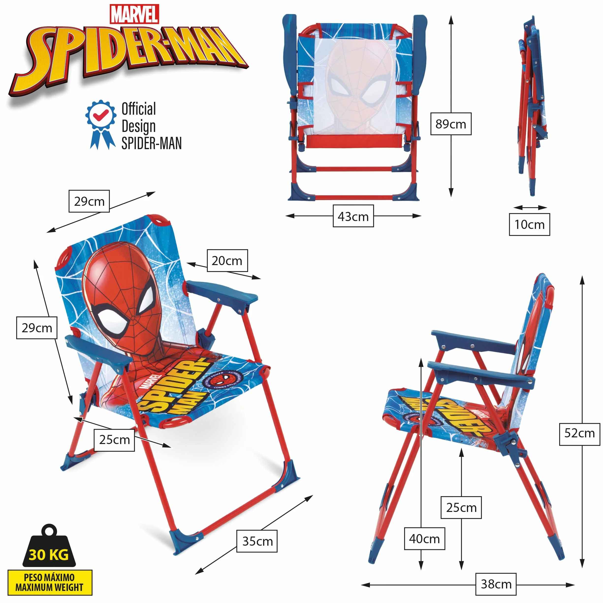 Silla Plegable Infantil Spiderman ARDITEX 38x32x53 cm Azul Roja Exterior Playa Jardín