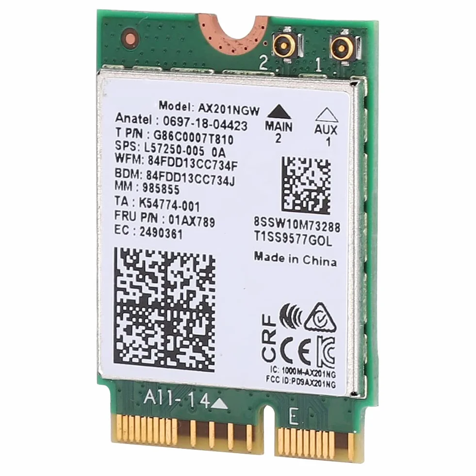 Annadue Tarjeta WiFi AX201NGW, Tarjeta Inalámbrica WiFi 6 para 10 X 64 bits, Tarjeta de Red Inalámbrica Bluetooth 5.2 con Interfaz 6 Gigabit 2400M M.2.CNVio2