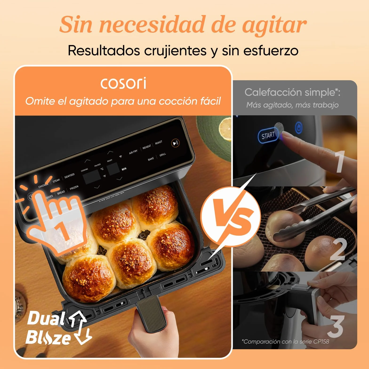 Cosori Dual Blaze Air Fryer WiFi 6.4L Freidora de Aire sin Aceite 11 en 1 App Recetas Chef Español Gris