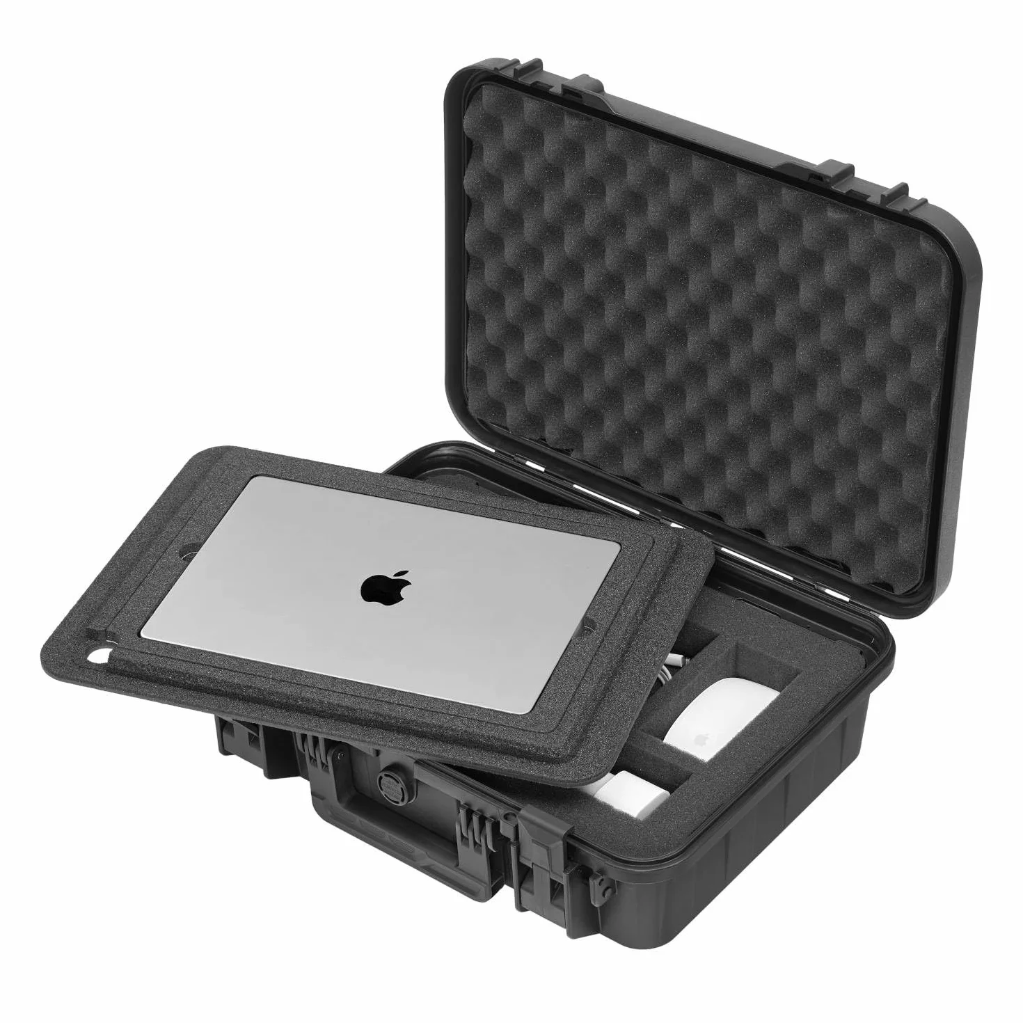 TOMcase Maleta para Tablet, portátil y Accesorios, Funda rígida Eco Impermeable con Rejilla/Espuma Cubo y Soporte 3en1 para portátil de 11", 13" y 15"