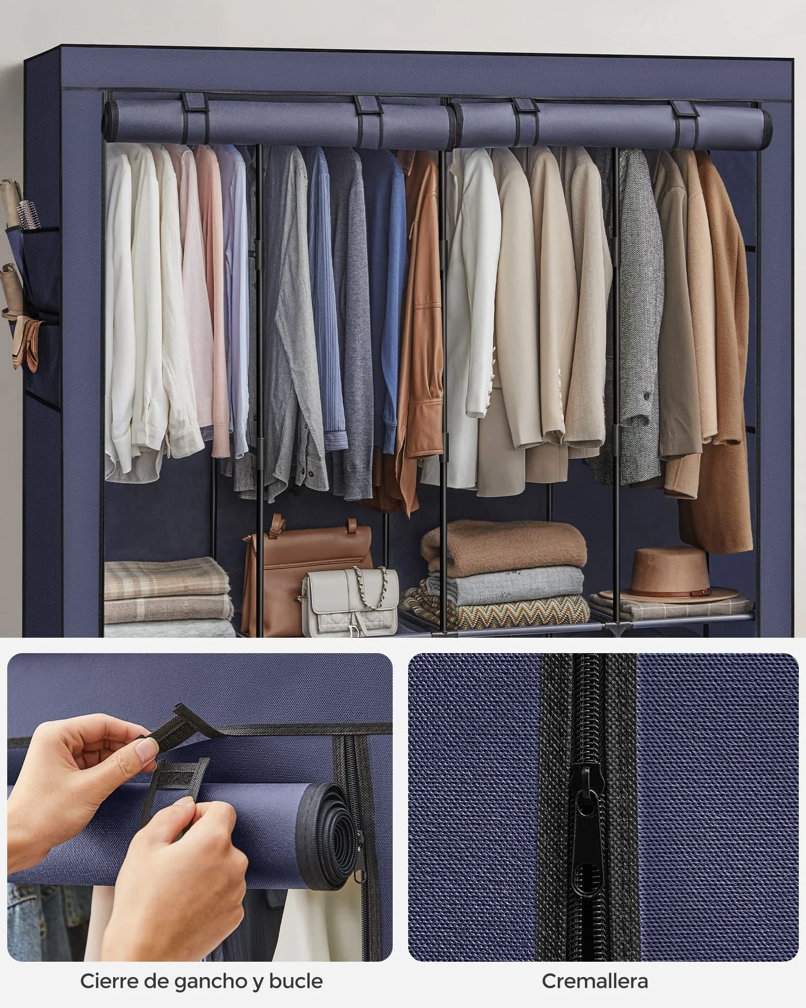 SONGMICS Armario 4 Barras de Ropa Estantes 45x170x167 cm Azul Oscuro