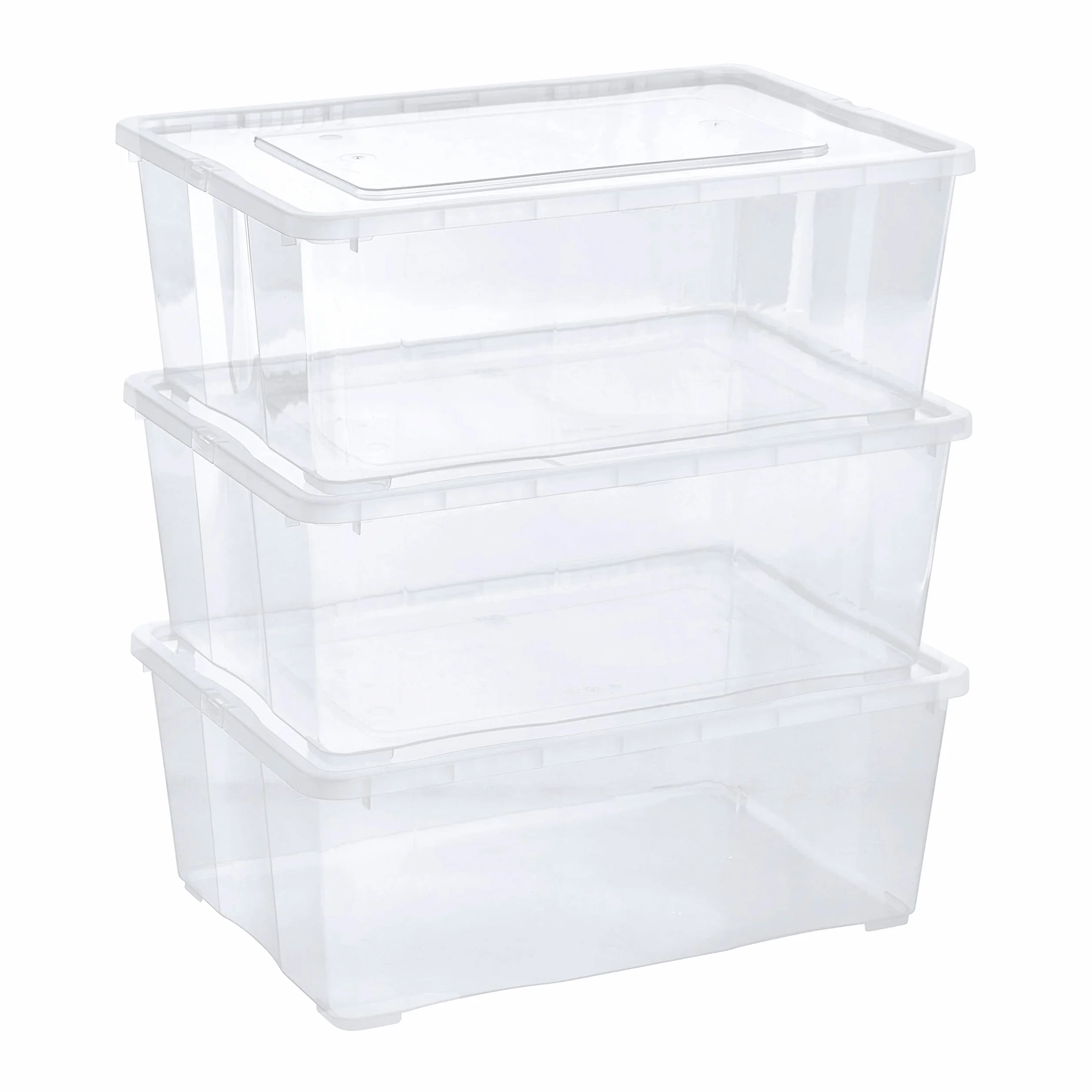 Grizzly 3 x Caja de Almacenaje con Tapa de 10 L - Cajón de Plástico Transparente Apilable - Caja Multiusos Organizador de Armarios para Ordenación de Ropa