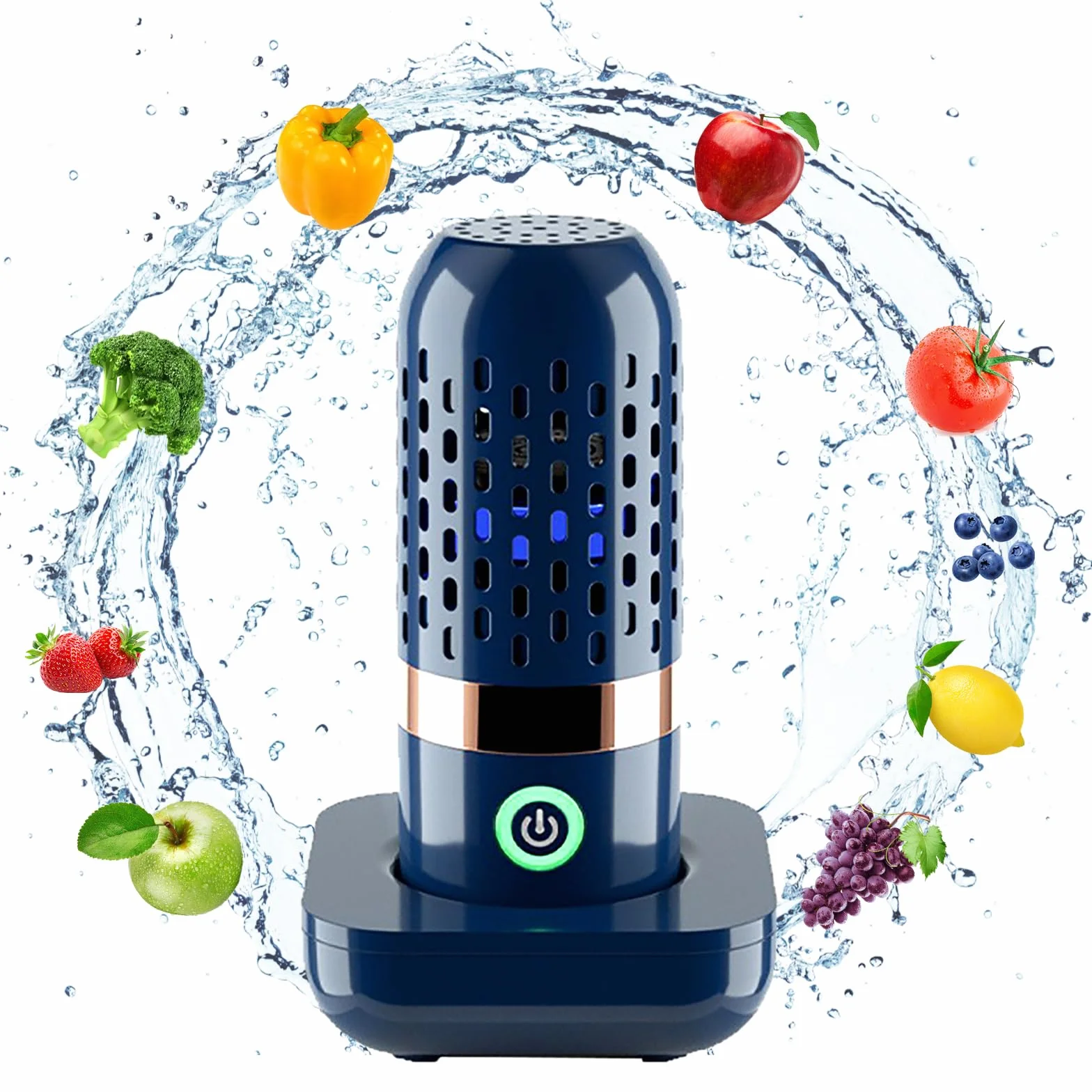 Lavadora de frutas y verduras, portátil en forma de cápsula de 3000 mAh, limpiador ultrasónico de verduras con tecnología de limpieza de iones OH, carga USB, para limpiar frutas, verduras, vajilla