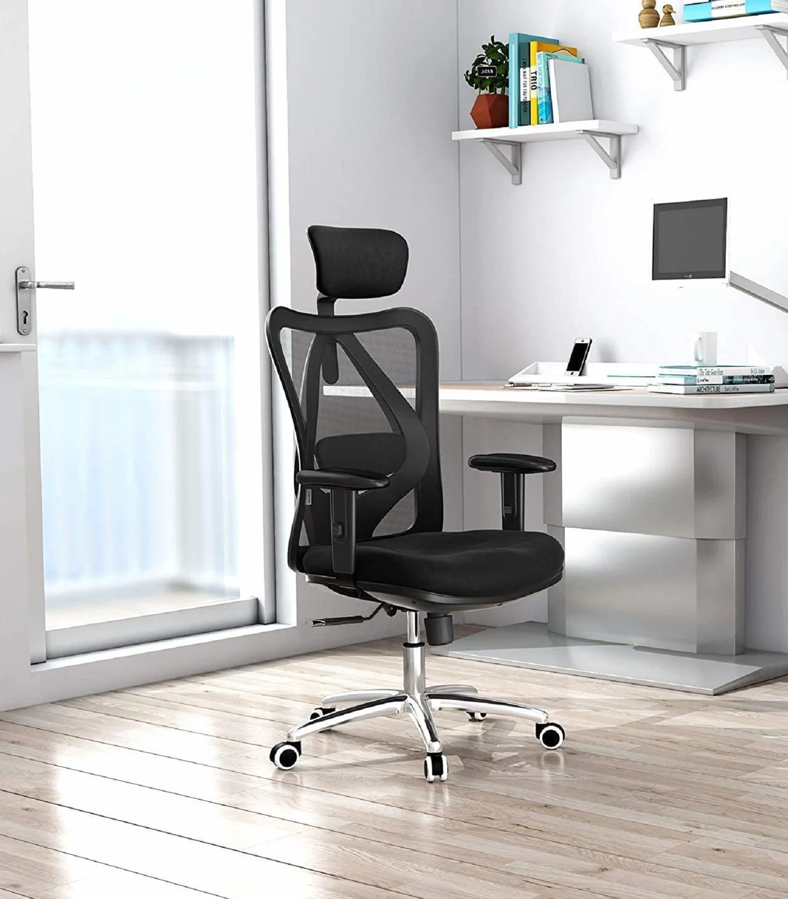 SIHOO M18 Silla Ergonómica de Oficina, Soporte Lumbar Ajustable, Reposacabezas, Apoyabrazos, Malla Giratoria, 150 kg