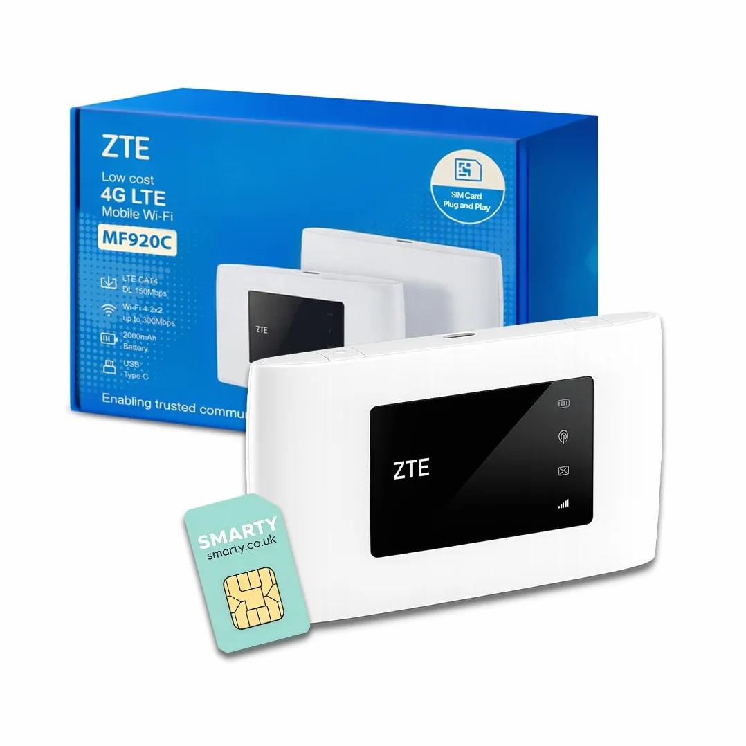 ZTE MF920, CAT4/4G LTE Mobile Wi-Fi, Punto de Acceso portátil Desbloqueado de bajo Costo, Conecta hasta 32 Dispositivos, batería de 2000 mAh, con Tarjeta SIM Smarty Gratis, Color Blanco