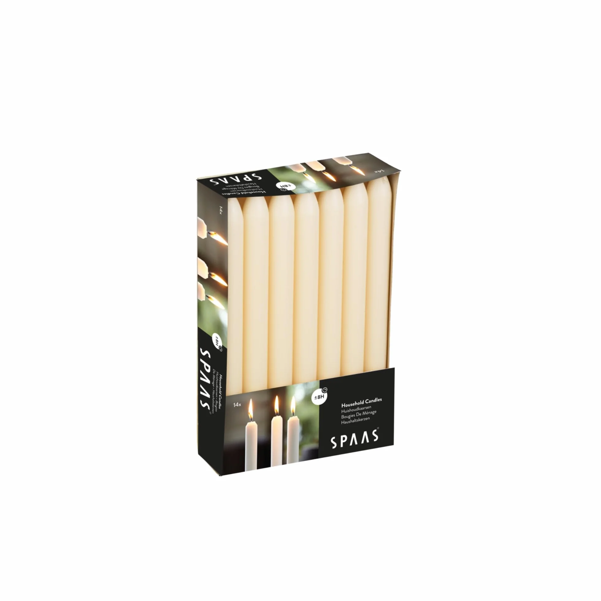 Spaas 14 velas cónicas 21/220 mm marfil sin perfume 8 horas