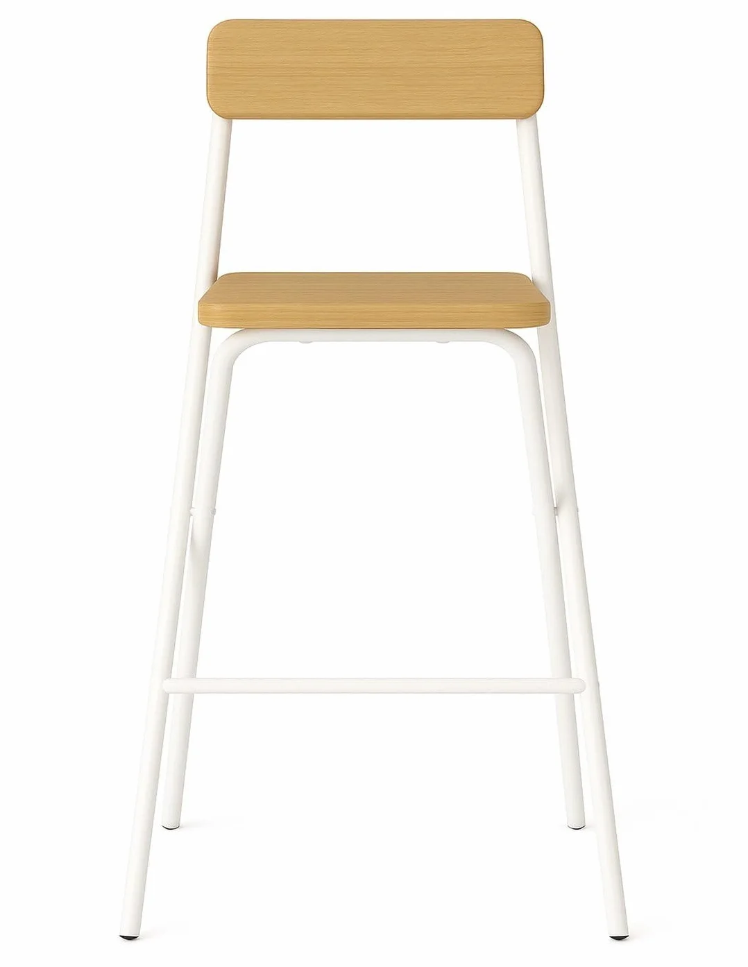 Taburete Plegable Alto de Metal Extra Grueso con Reposapies para Cocinas y Bar, Silla con Respaldo Resistente, Blanca/Haya