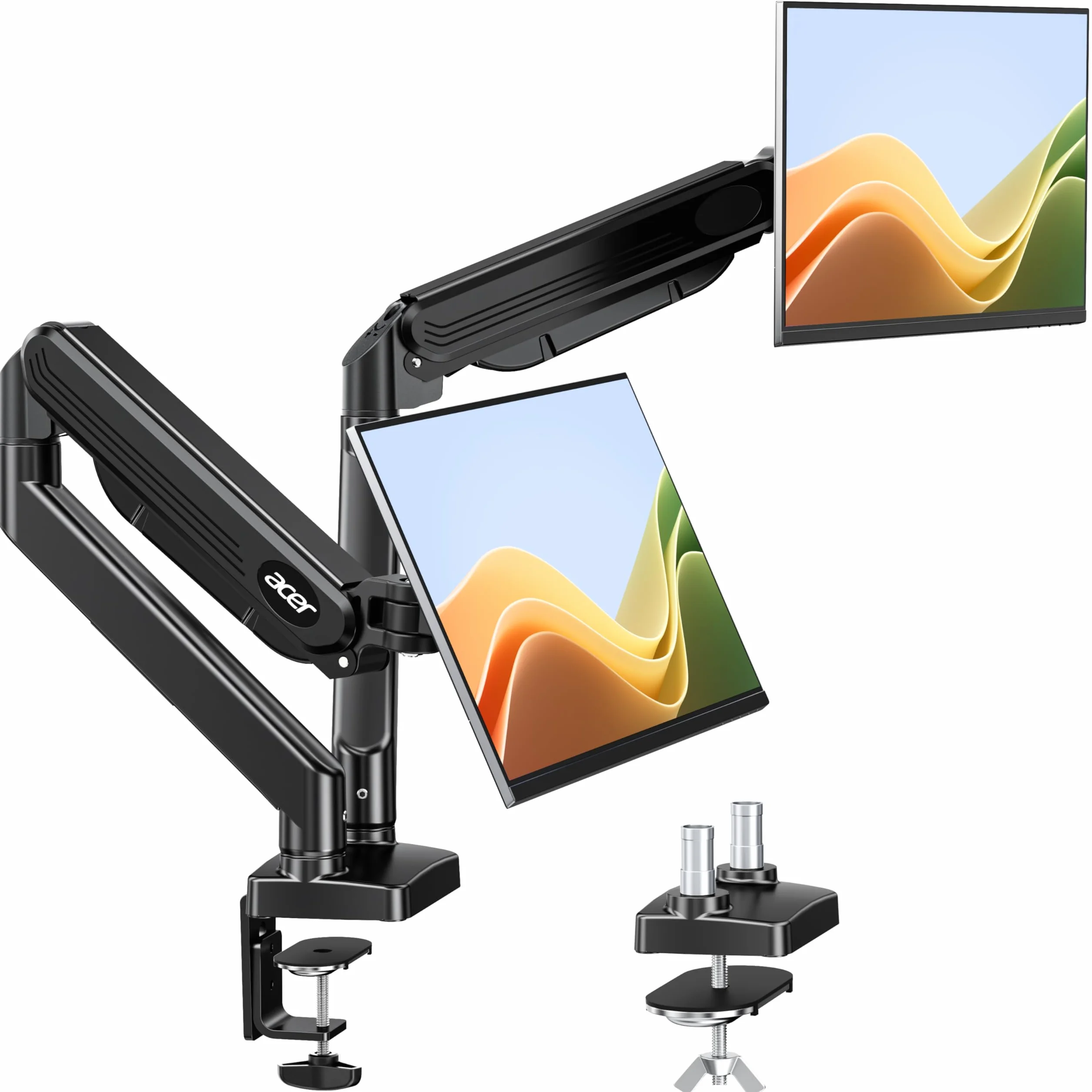 acer Soporte Monitor Doble para Pantallas de 17-32 Pulgadas, Brazo Monitor Ergonómico con Resorte de Gas, Soporta de 2-9 kg, con Gestión de Cables, Inclinable, Giratorio, Compatible con VESA 75/100 mm