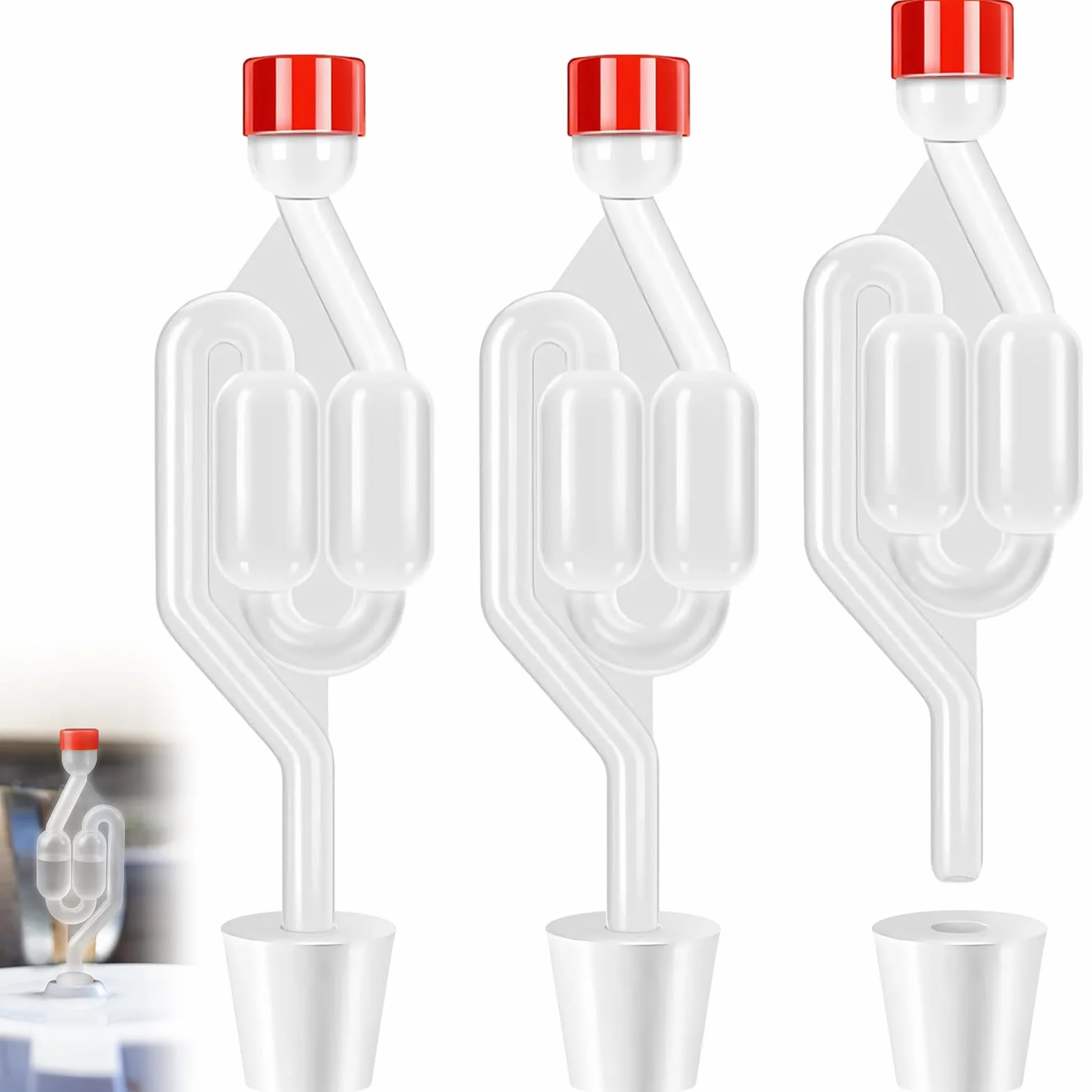 Airlock Esclusa de Aire Fermentación Plástico, 3 Pcs Tubo con Tapón de Silicona para Elaboración de Cerveza
