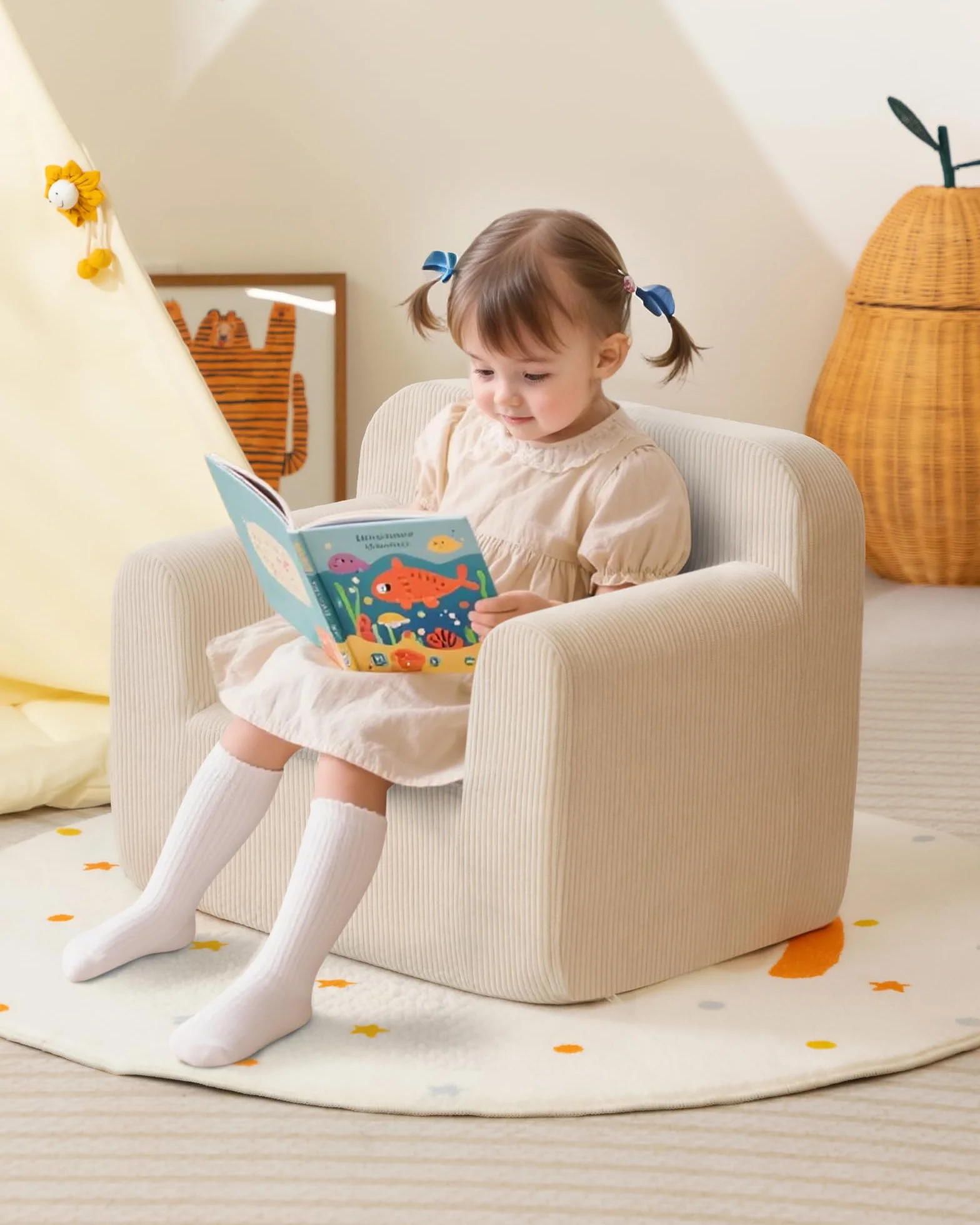 BEJOY Silla Infantil Ultrasuave de Espuma Acolchada Beige