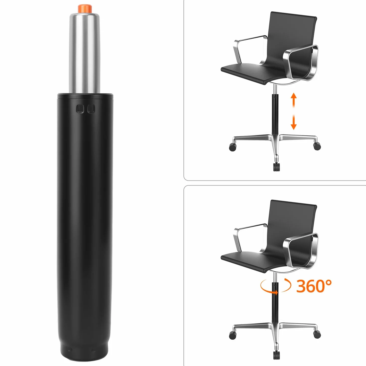 Puntal de gas para sillas de oficina 31-45 cm acero inoxidable 360° rotación QWORK