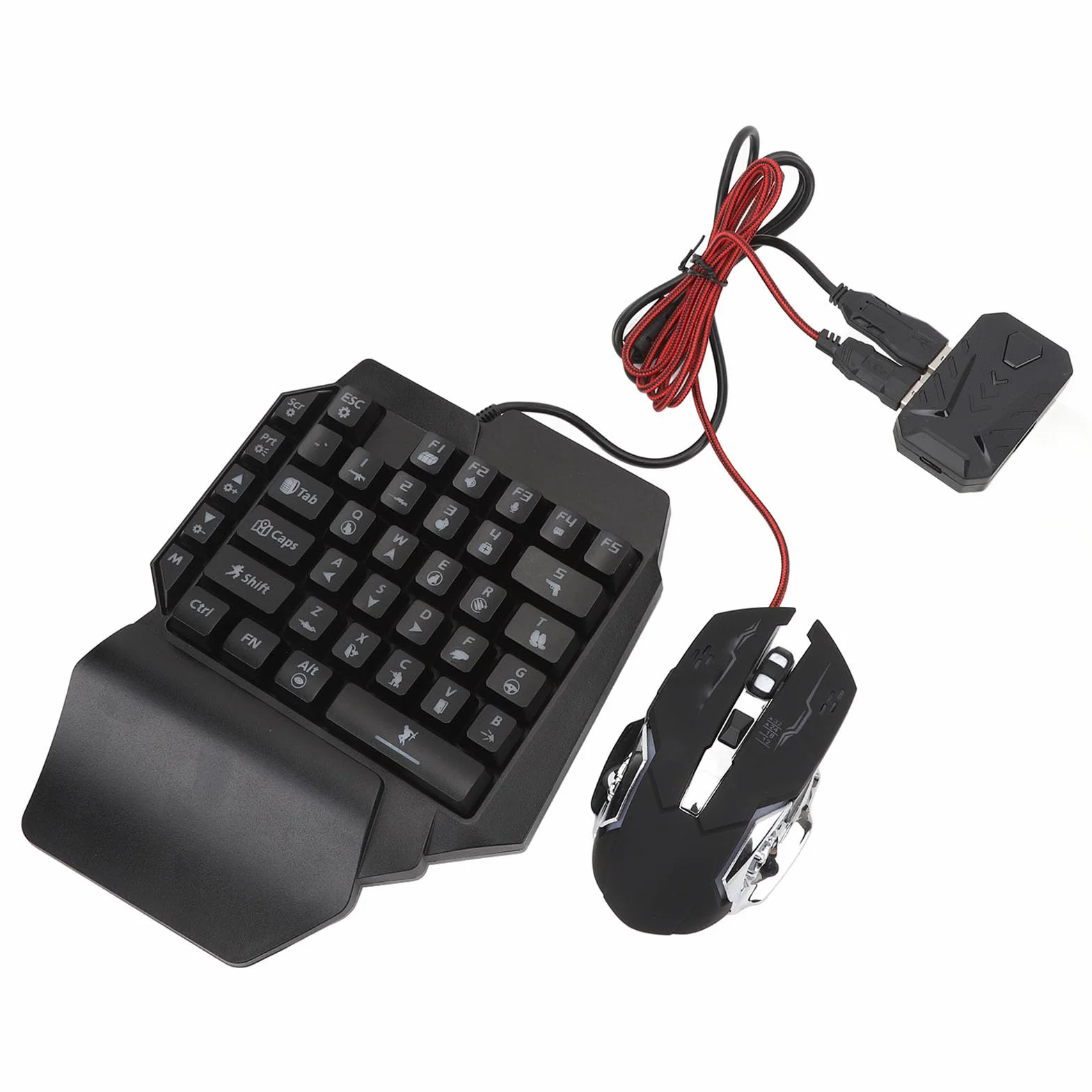 Paquete Combinado de Juegos Móviles 4 en 1, Juego de Convertidor de Teclado y Mouse para Mix Pro, Teclado para Juegos con una Mano, Mouse para RGB, Soporte para Teléfono, Carga Rápida 5V 2A,