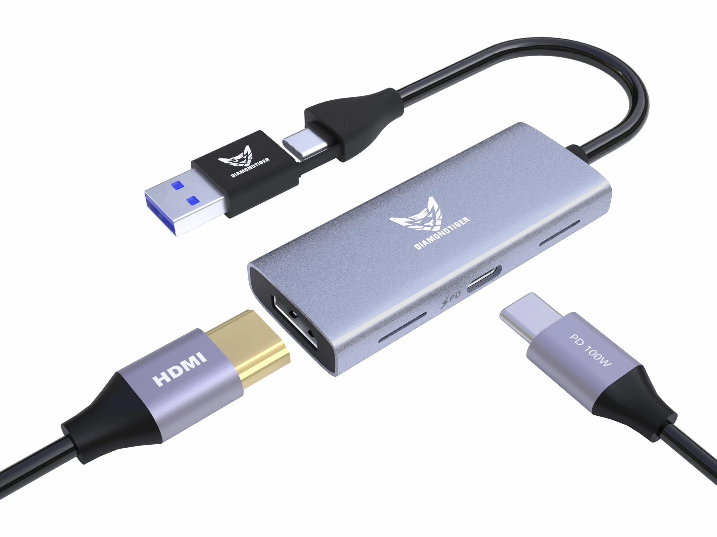 Tarjeta de captura de video 4K con 100 W PD HDMI a USB 3.0/USB C 1080P 60 fps, dispositivo de captura de grabación para transmisión, transmisión en vivo, videoconferencia, enseñanza,