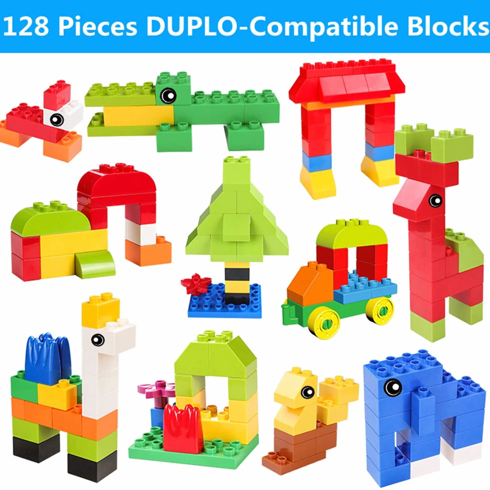 Burgkidz Juego de Mesa 5 en 1 Construcción 128 Piezas Bloques Grandes Mesa y Silla Infantil Azul