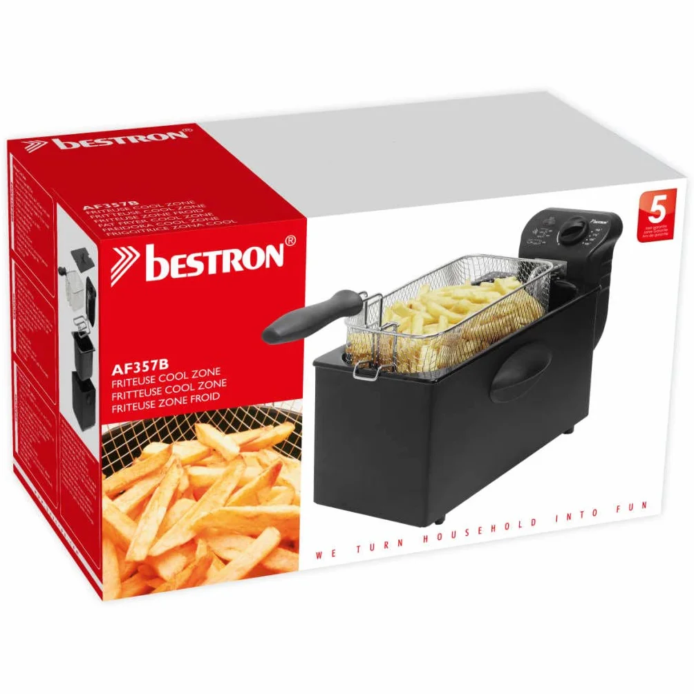 Bestron Freidora de aceite 3,5 litros 2000 vatios control de temperatura zona fría negro