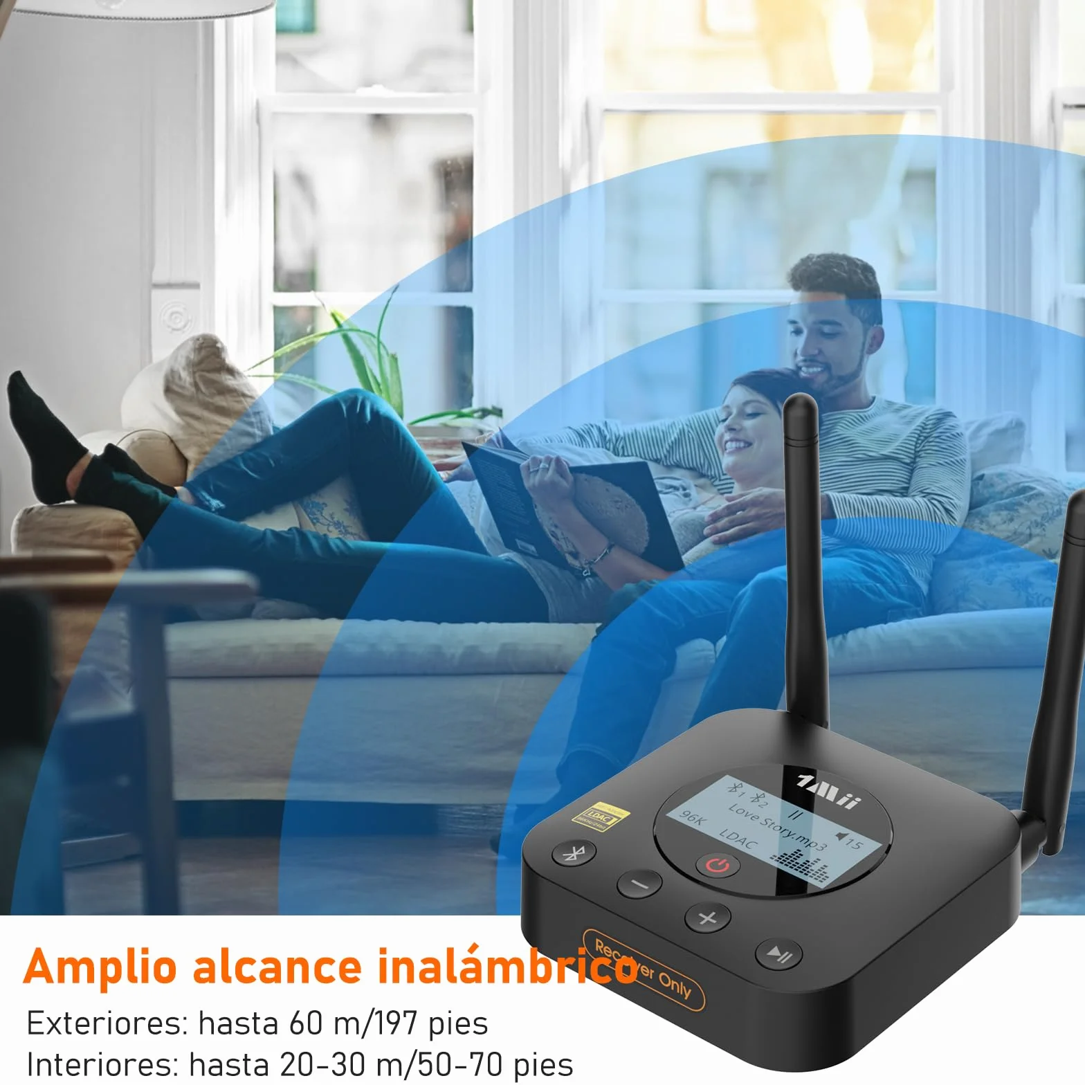 1Mii B06Pro+ Receptor Bluetooth 5.3 HiFi, Adaptador Audio Hi-Res LDAC, aptX Baja latencia/HD con Pantalla LCD, Salida Óptica AUX 3.5mm, Control Volumen, Largo Alcance 60m para Estéreo, Amplificador