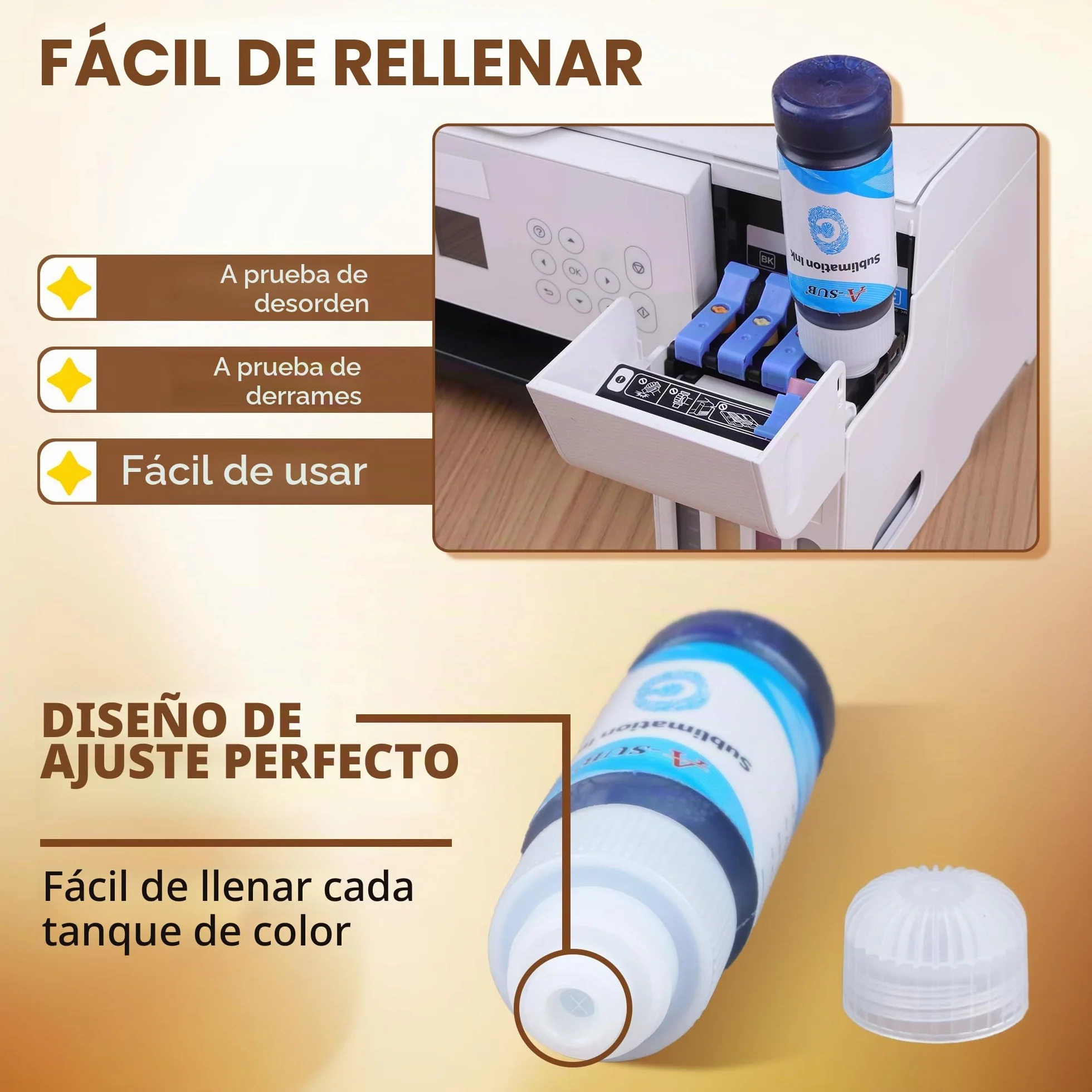 A-SUB 420 ml Recarga de Tinta de sublimación, fácil llenado para impresoras Epson EcoTank de la Serie ET1800 ET2700 ET2800 ET3700 ET3800 ET4700 ET4800 ET5800 ET14100 ET16100 ET16600