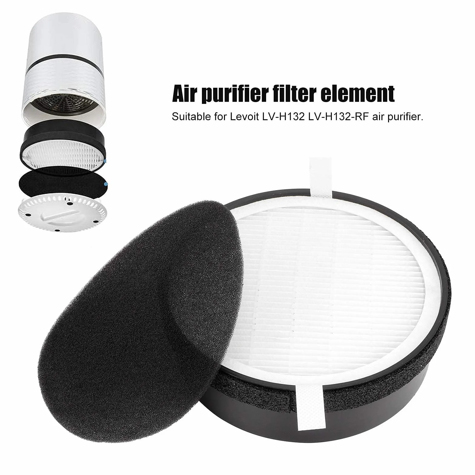 Filtro de repuesto HEPA H13 3 en 1 compatible con Levoit H132 H132-RF, negro