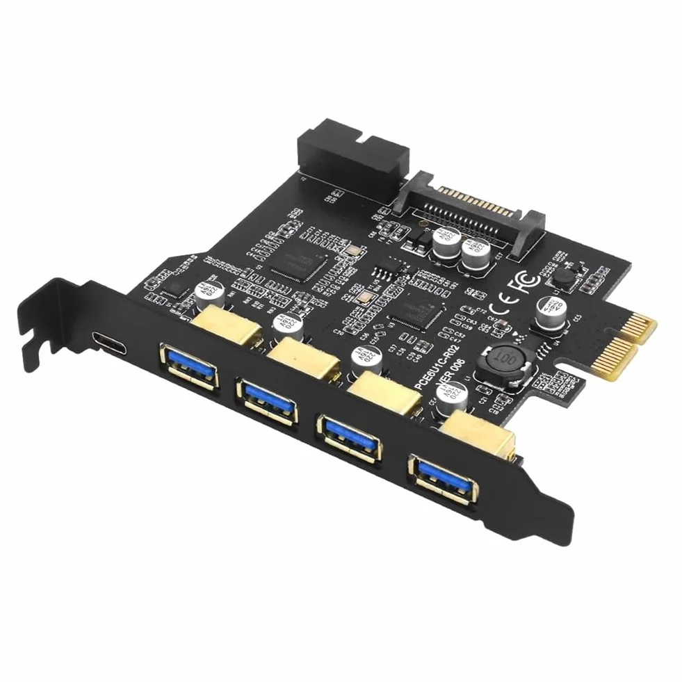 Tarjeta de Expansión PCI-e Tipo C USB 3.0, Adaptador de Tarjeta PCI-e 1x A USB 3.0, 4 Puertos USB 3.0 + 1 Puerto USB 3.1 PCI-e
