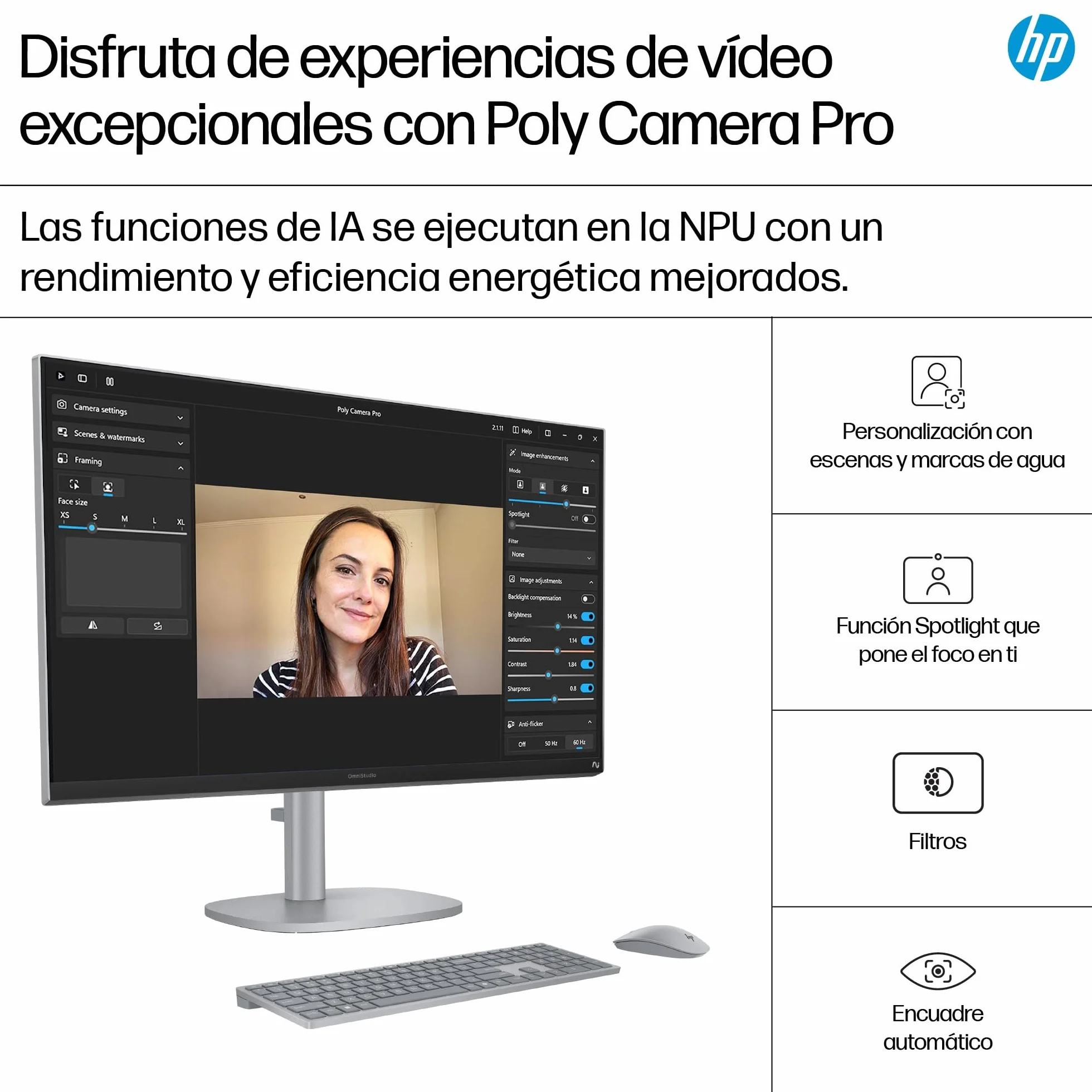 HP OmniStudio X All-in-One 27" 4K UHD (Procesador Intel Core Ultra 7 258V con IA, 32GB RAM, 1TB SSD, Gráficos Intel ARC, Windows 11 Home) Teclado QWERTY Español - Silver