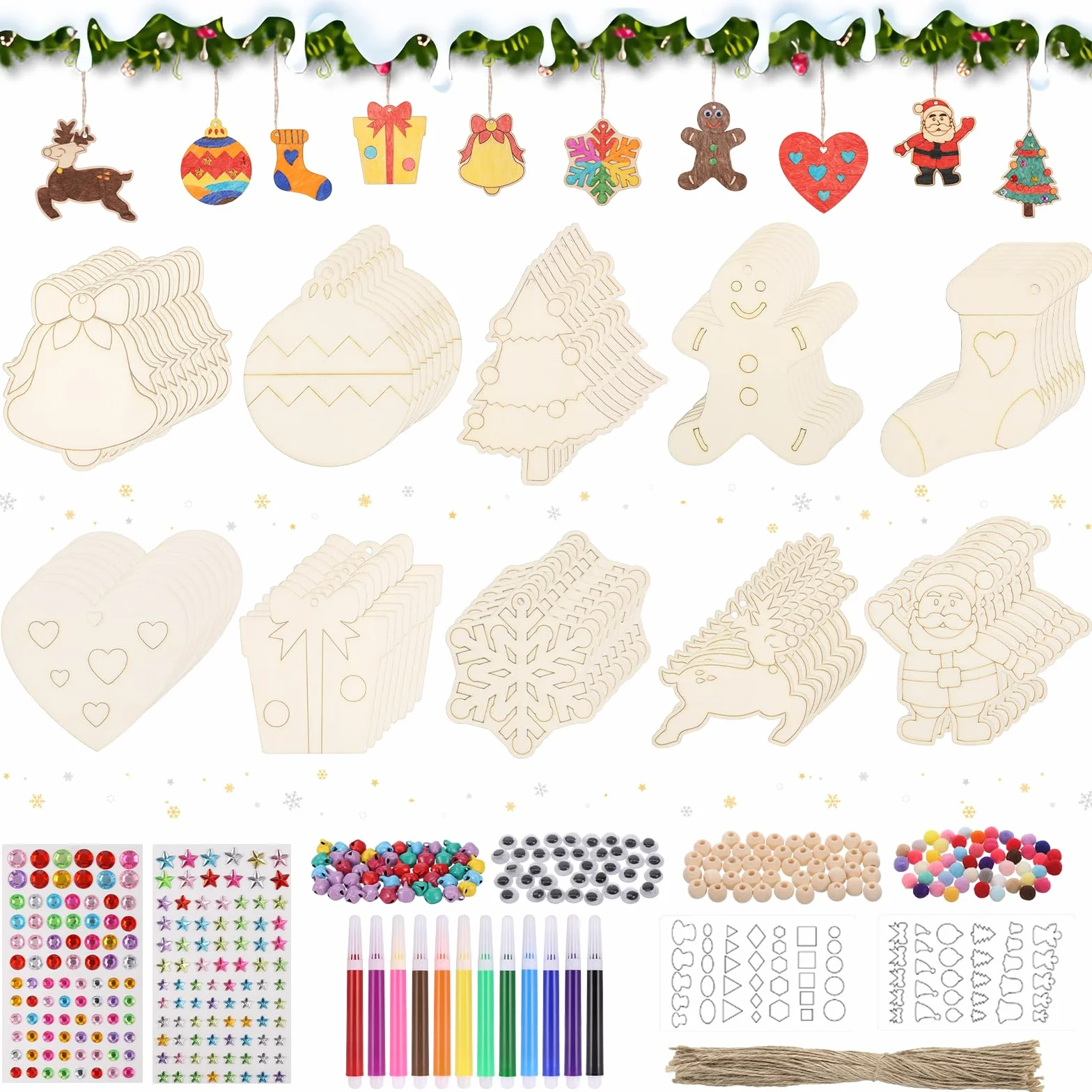 Adornos Navidad Madera 416Pc Decoracion Navidad Artesanía DIY Colgantes Arbol