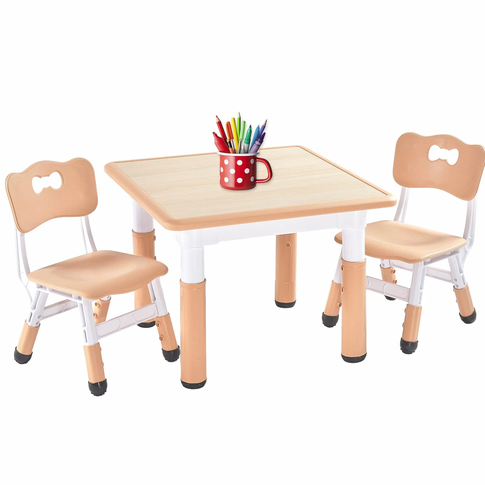 FUNLIO Mesa Infantil con 2 Sillas para Niños de 3 a 8 años, Mesa Niños Infantil de Altura Ajustable, Escritorio Niño Fácil de Limpiar, para Aulas/Hogares, Aprobado por CPC y CE (3 Piezas)