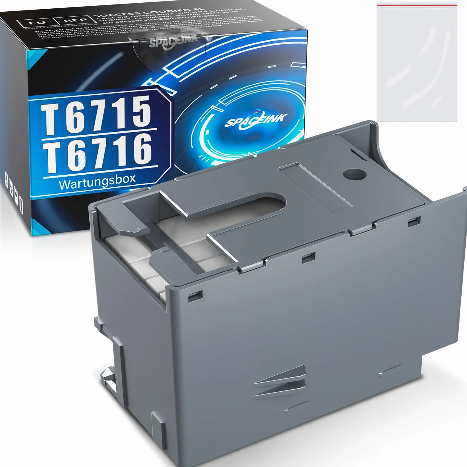 Spaceink Caja de mantenimiento T6715 (C13T671500) compatible con Epson Workforce WF-4725DWF WF-4720DWF WF-4730DTWF WF-4740DTWF WF-4825DWF, T6716 caja de mantenimiento (C13T671600) para WF-C5710DWF