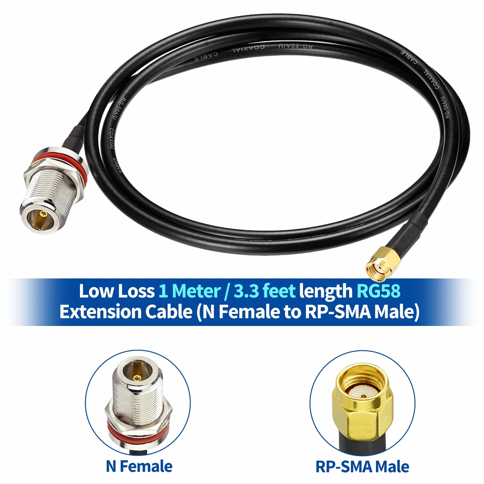 Bingfu Antena Meshtastic 868 MHz Lora 3dBi Fibra de Vidrio Cable de 1 Metro | Antena LoRa Con Cable de 1m Para Helium Hotspot, HNT Miner, Heltec V3, ESP32 LoRa, Módulos Meshtastic, Color Negro