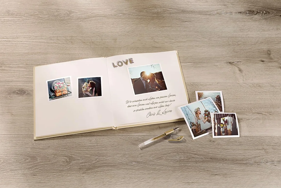 Walther Design Libro de visitas lino blanco con recorte y relieve puzzle de boda GB-173
