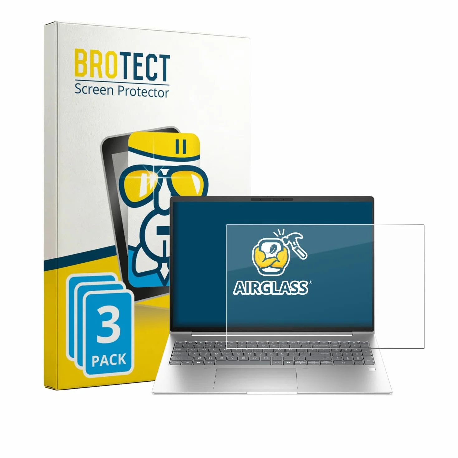 BROTECT Protector Pantalla Cristal para HP EliteBook 6 G2i 16" Protector Vidrio (3 Unidades) - [Dureza 9H, Anti-Arañazos]