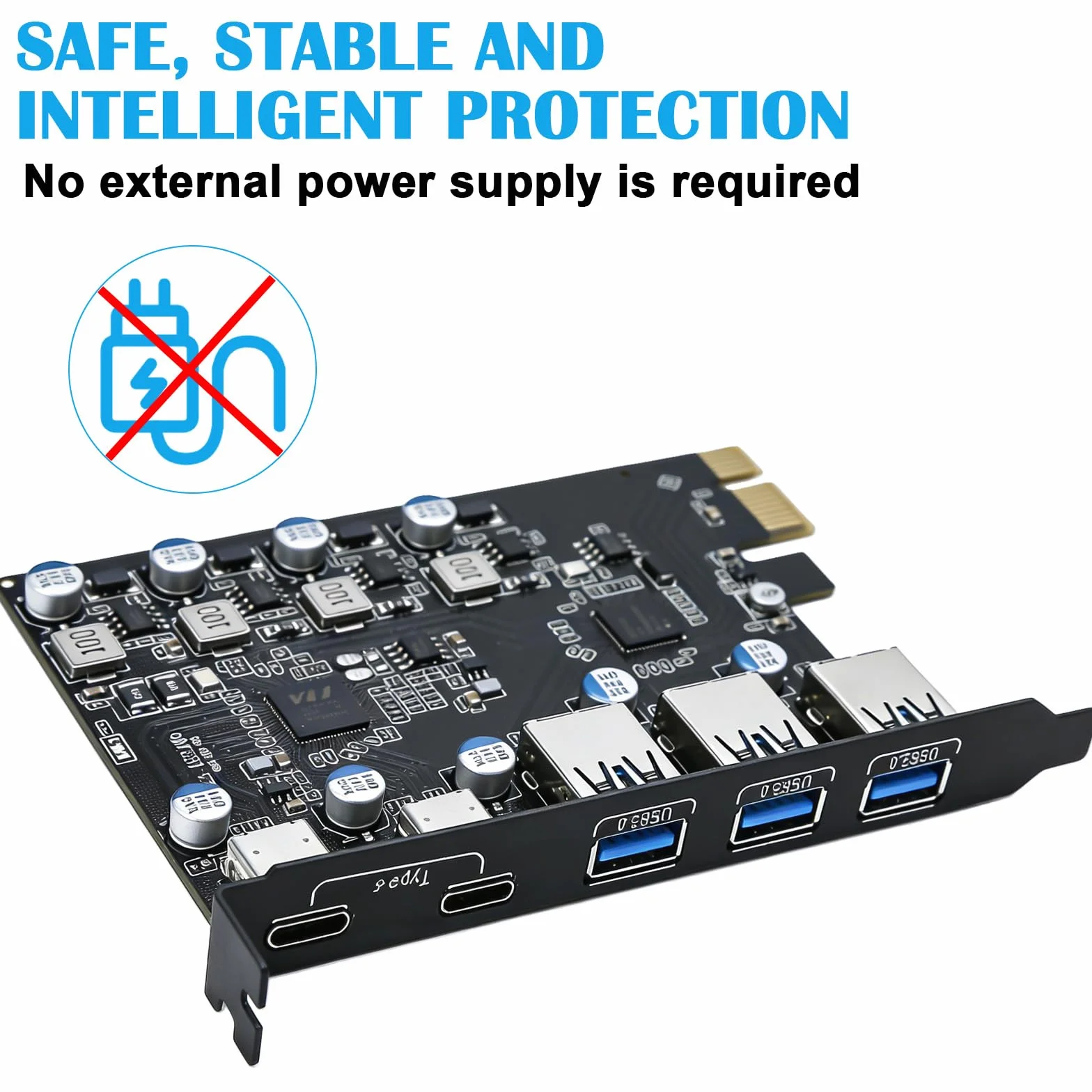 Tarjeta PCIe USB de 5 puertos Power Delivery, 2 x USB tipo C, 3 x USB tipo A, USB 3.0 5 Gbps, tarjeta de expansión PCI Express PCI Express tarjeta de expansión USB para PC de escritorio