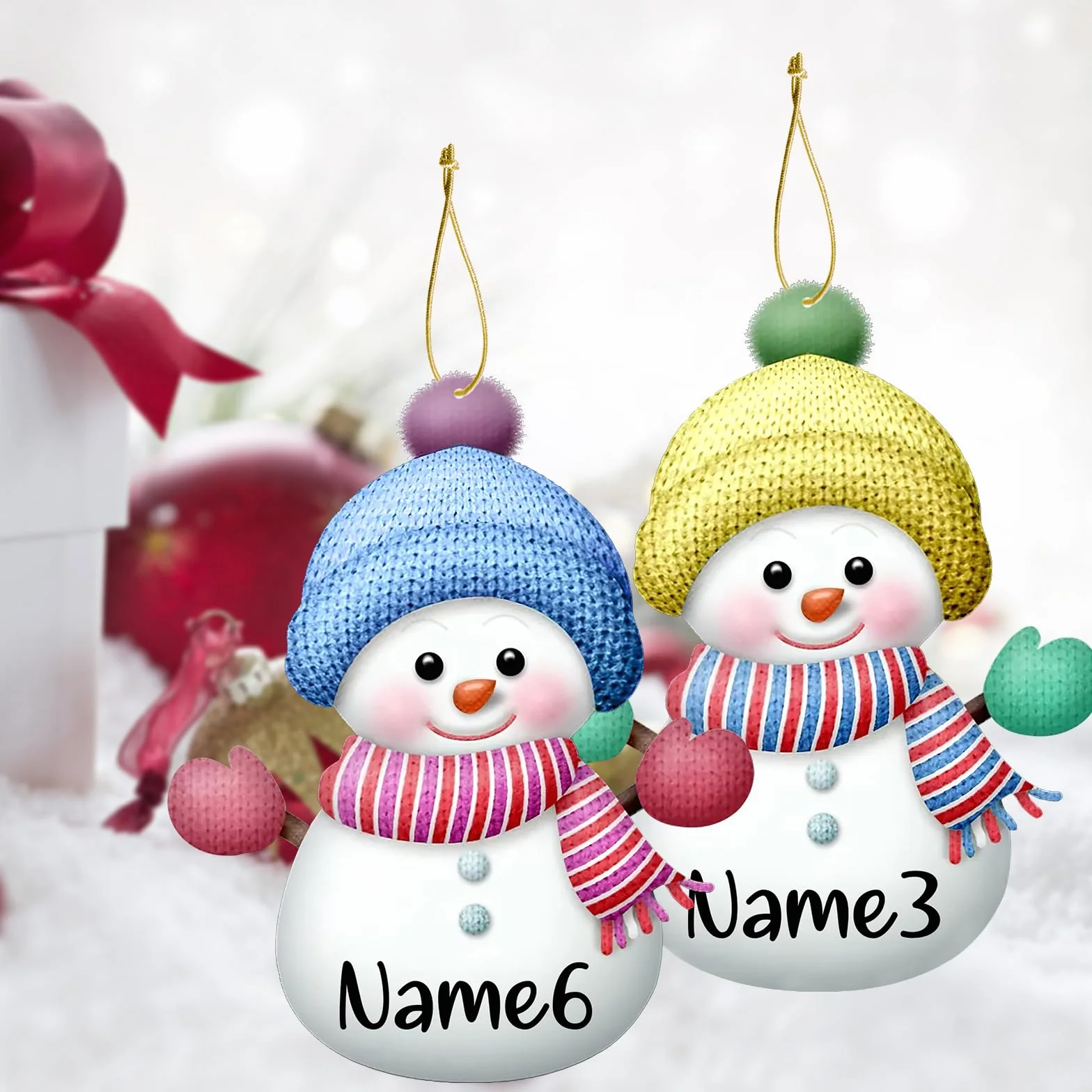 Adornos Personalizados para Árbol de Muñeco de Nieve de Navidad, Decoraciones Navideñas, Regalos de 7 Piezas