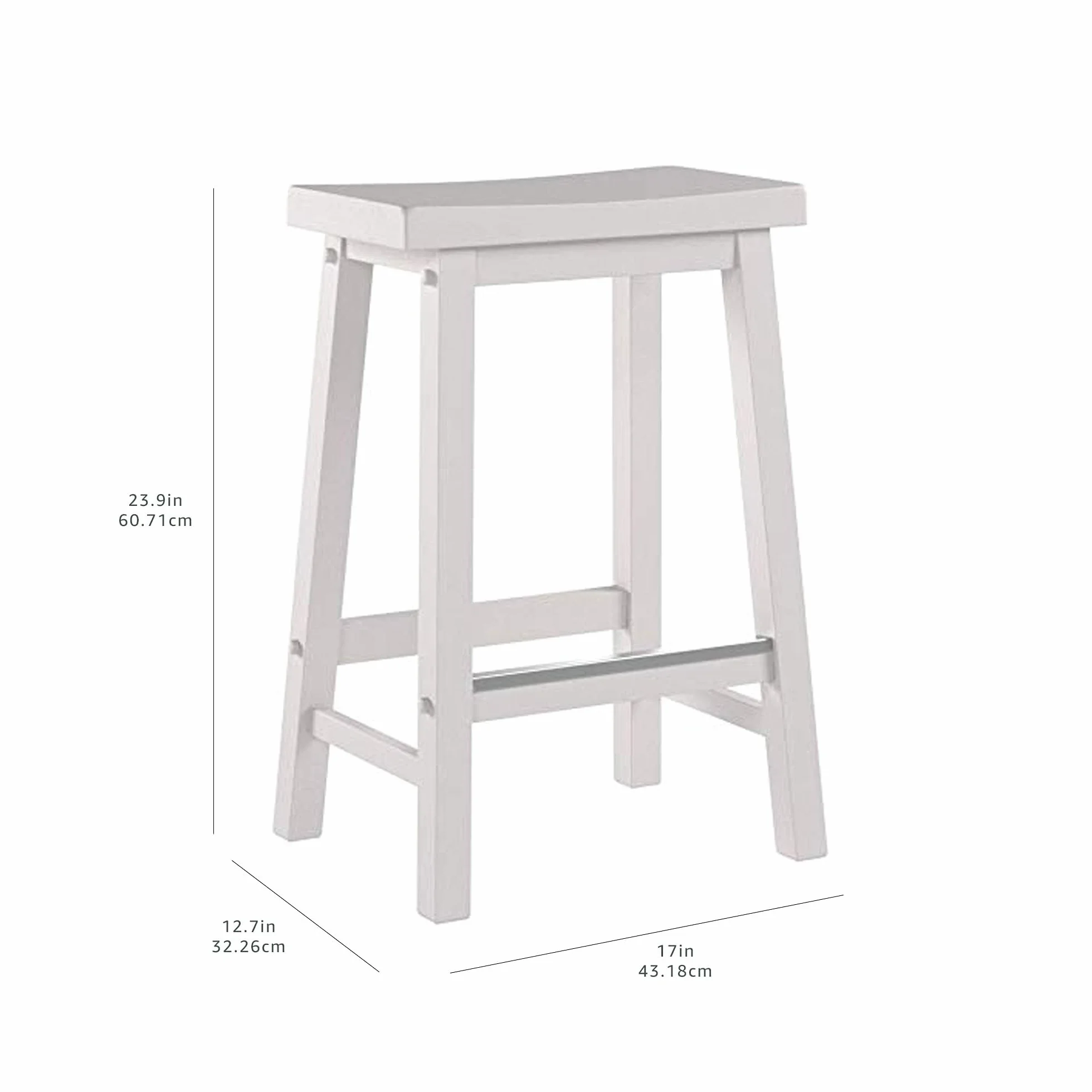 Amazon Basics Juego de 2 taburetes de cocina de madera maciza, 61 cm, Blanco