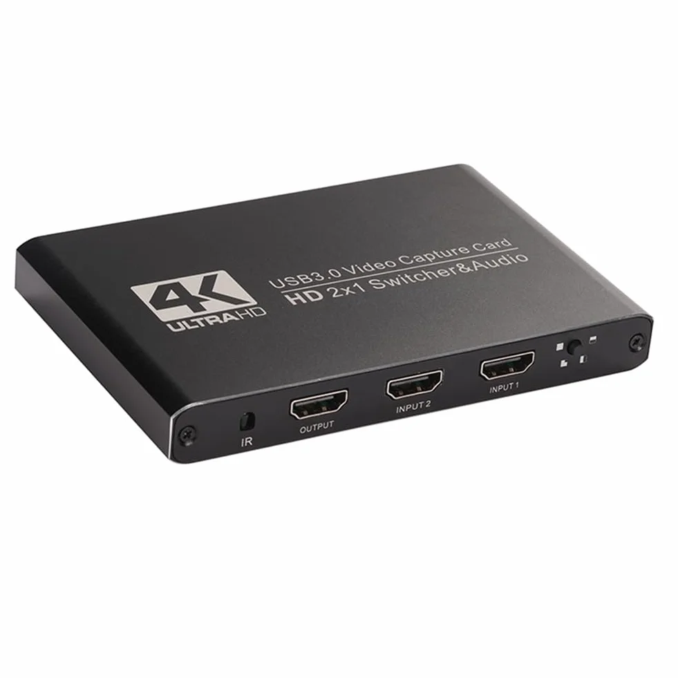 Tarjeta de Captura de Video con Corte de Pantalla Dual 2x1, Compatible con, 2 Canales A USB 3.0, Conmutador de Audio, Captura de Juegos OBS y Transmisión en Directo.