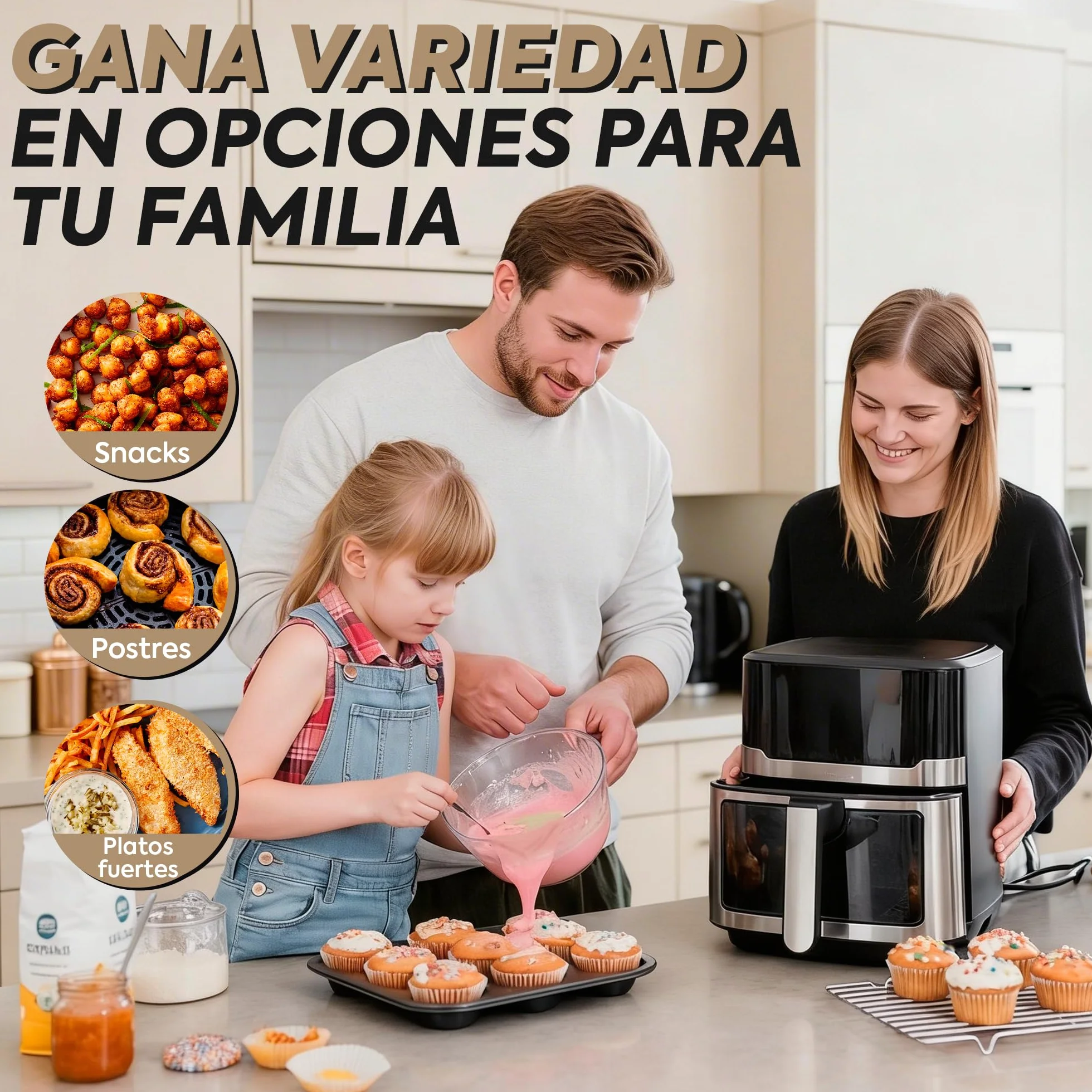 Narvi Freidora de Aire Doble Resistencia 6.5L 2200W 10 Menús Panel Digital Táctil